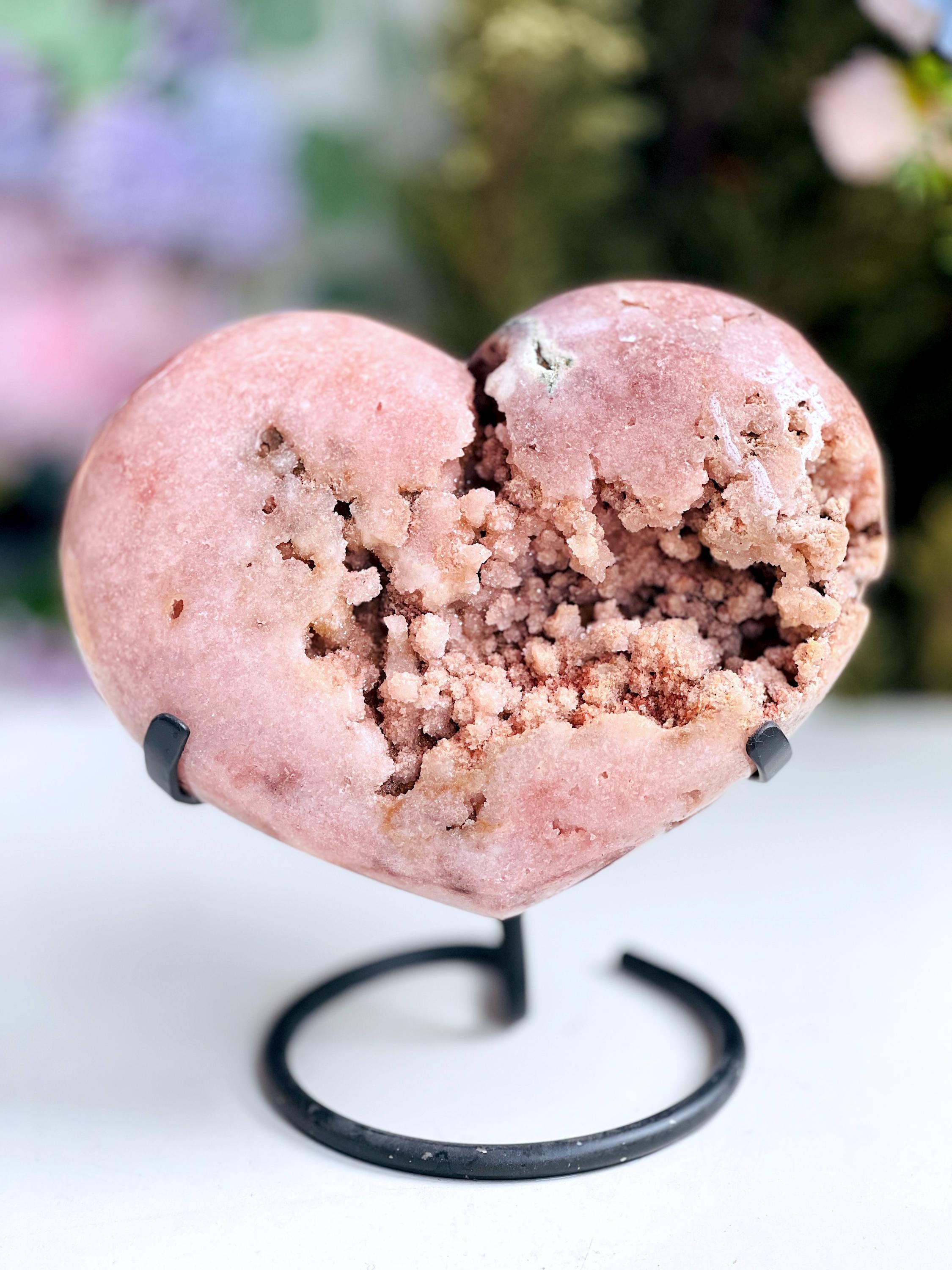 Pink Amethyst Heart, 2.9kg Statement Piece XXL Pink Amethyst Druzy Heart on Metal Stand, Pink Amethyst Crystal Heart, Crystal Gift,