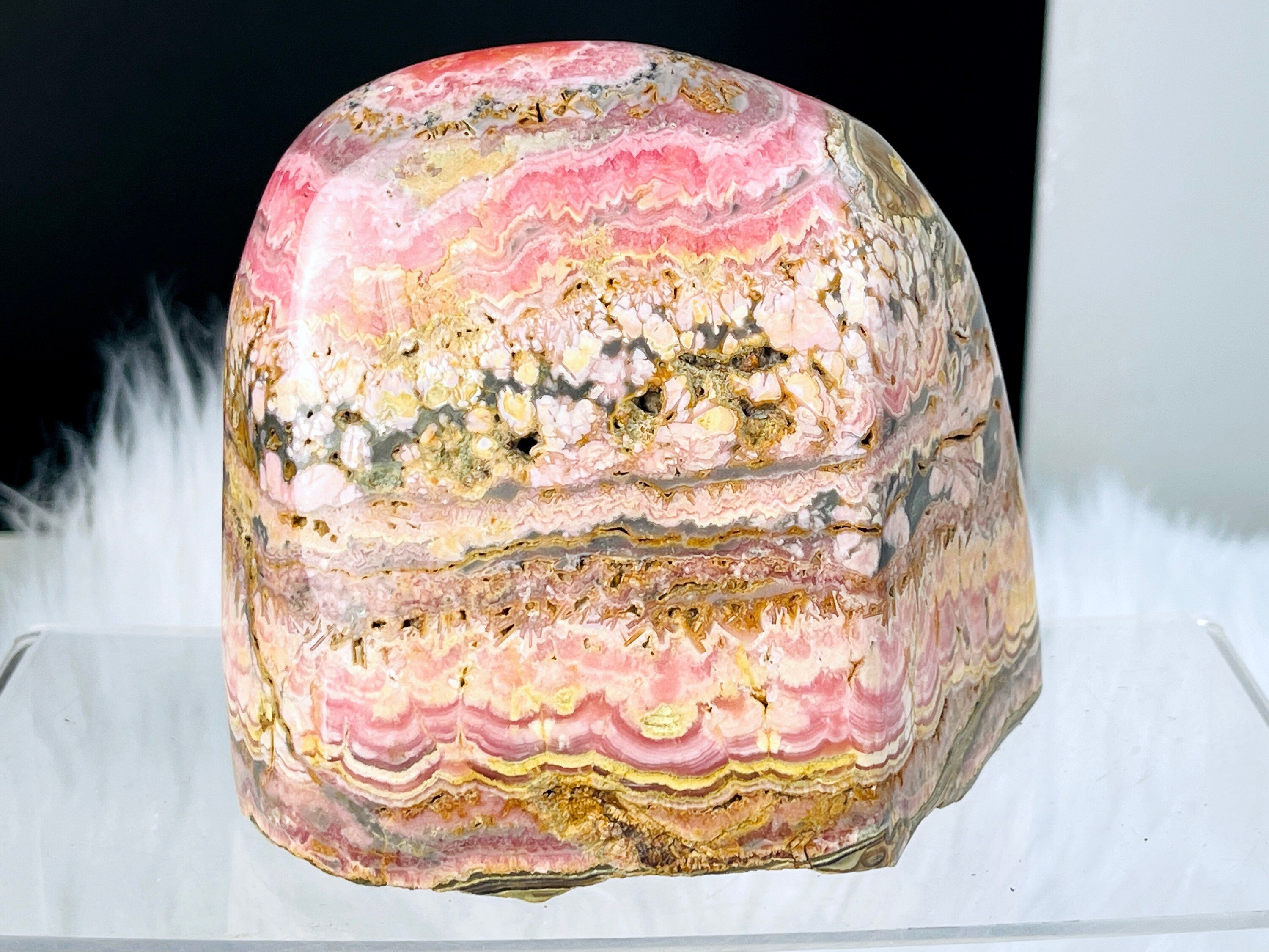 Rare 1.9kg AAA Rhodochrosite Freeform – Semi-Polished Pink Crystal, Capillitas Mine, Argentina
