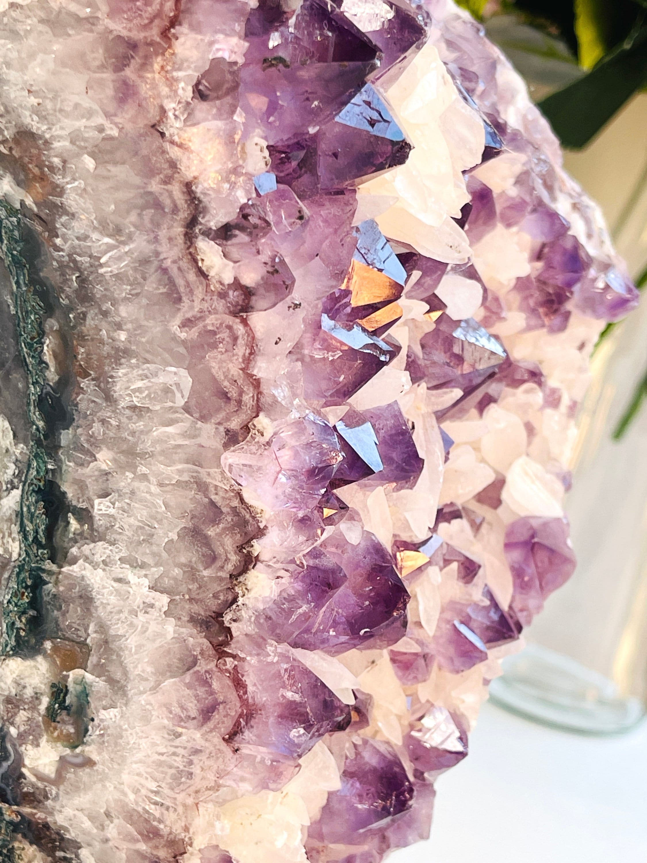4.7kg Extraordinary Amethyst with Calcite on Metal Stand ,Amethyst Cathedral ,Large Amethyst Crystal Gift, Amethyst for Home Decor Crystal