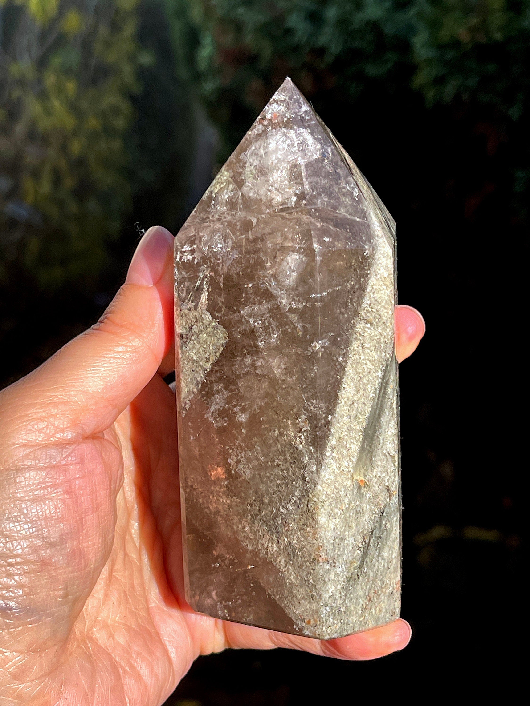 565g Unique Lodolite Quartz Tower, Natural Brazilian Lodolite Quartz Point, Crystal Gift, Garden Quartz