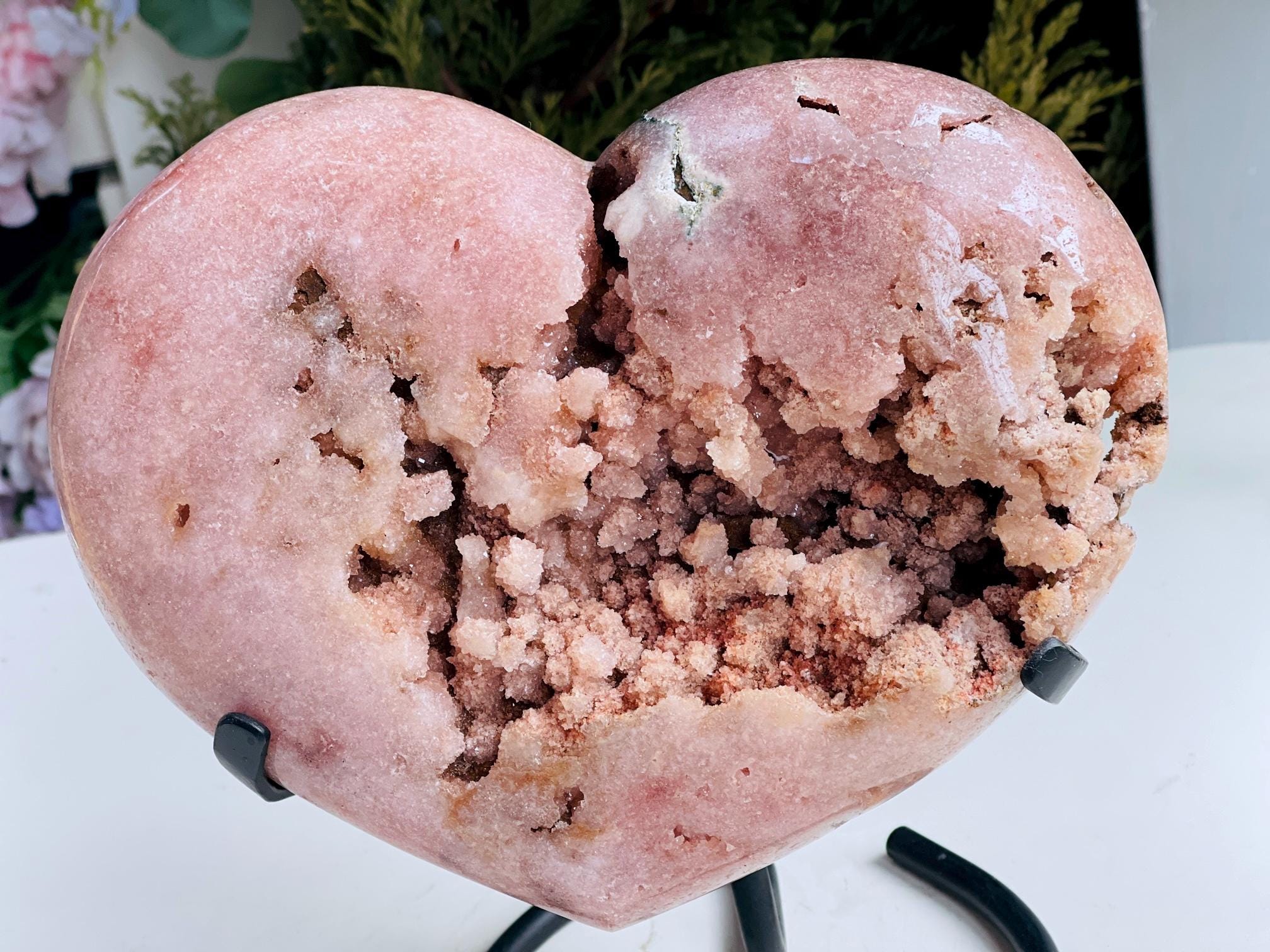 Pink Amethyst Heart, 2.9kg Statement Piece XXL Pink Amethyst Druzy Heart on Metal Stand, Pink Amethyst Crystal Heart, Crystal Gift,
