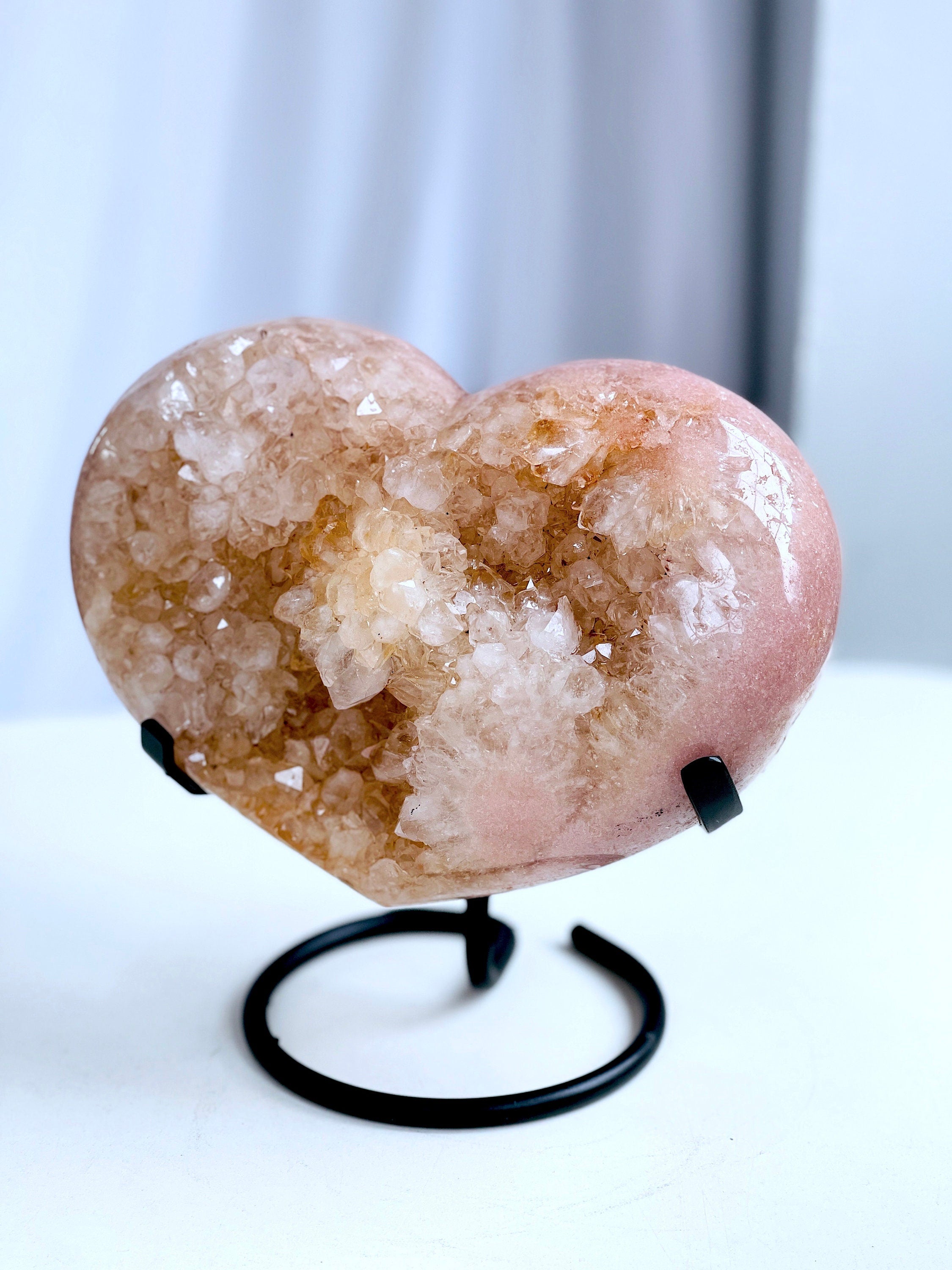 Pink Amethyst Heart, 2.2kg large Pink Amethyst Druzy Heart on Metal Stand, Pink Amethyst Crystal Heart, Crystal Gift, Gift for her
