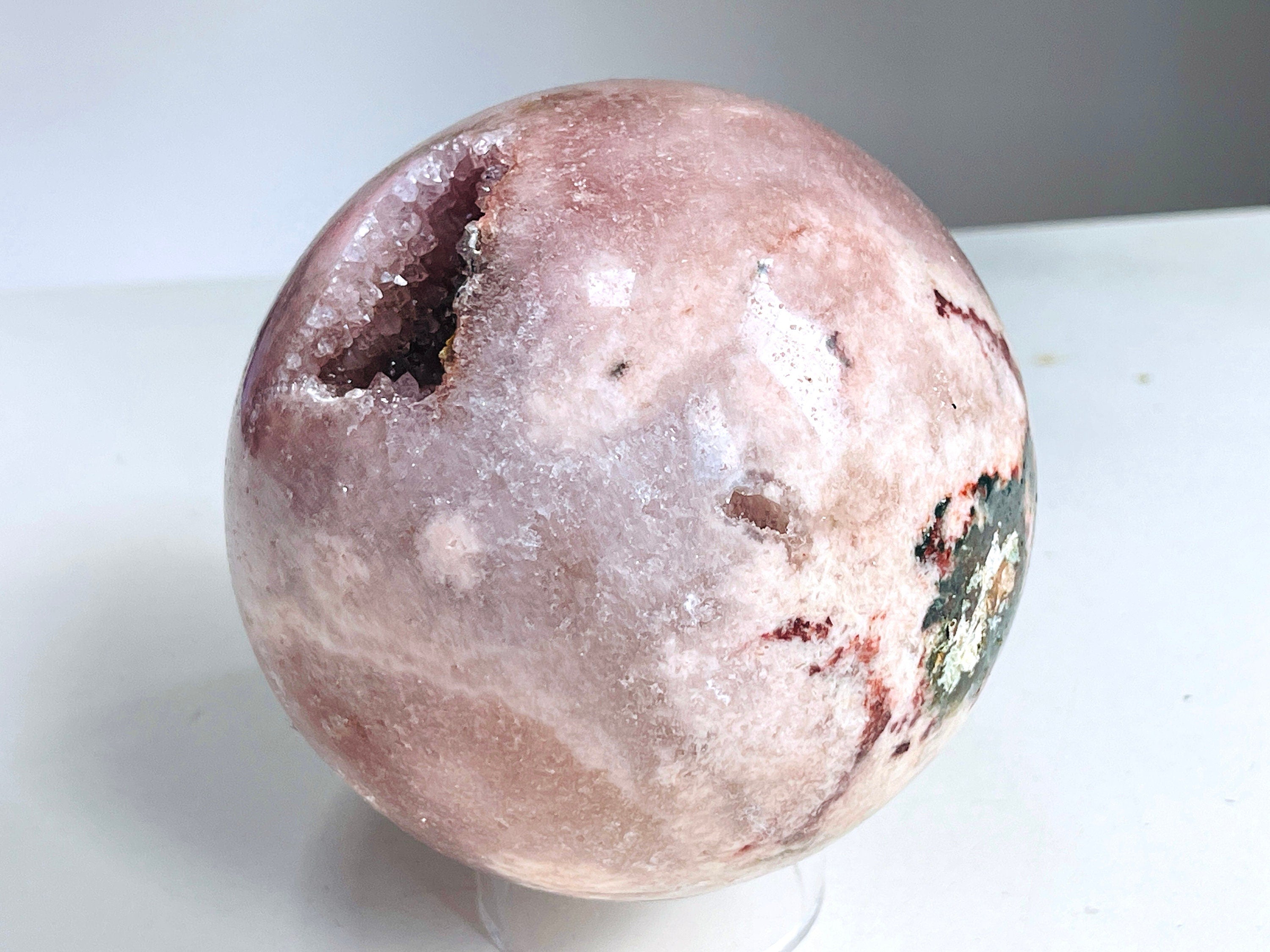 Pink Amethyst Sphere, 94mm Pink Amethyst with Quartz sphere, Sparkling Pink Amethyst, crystal gift