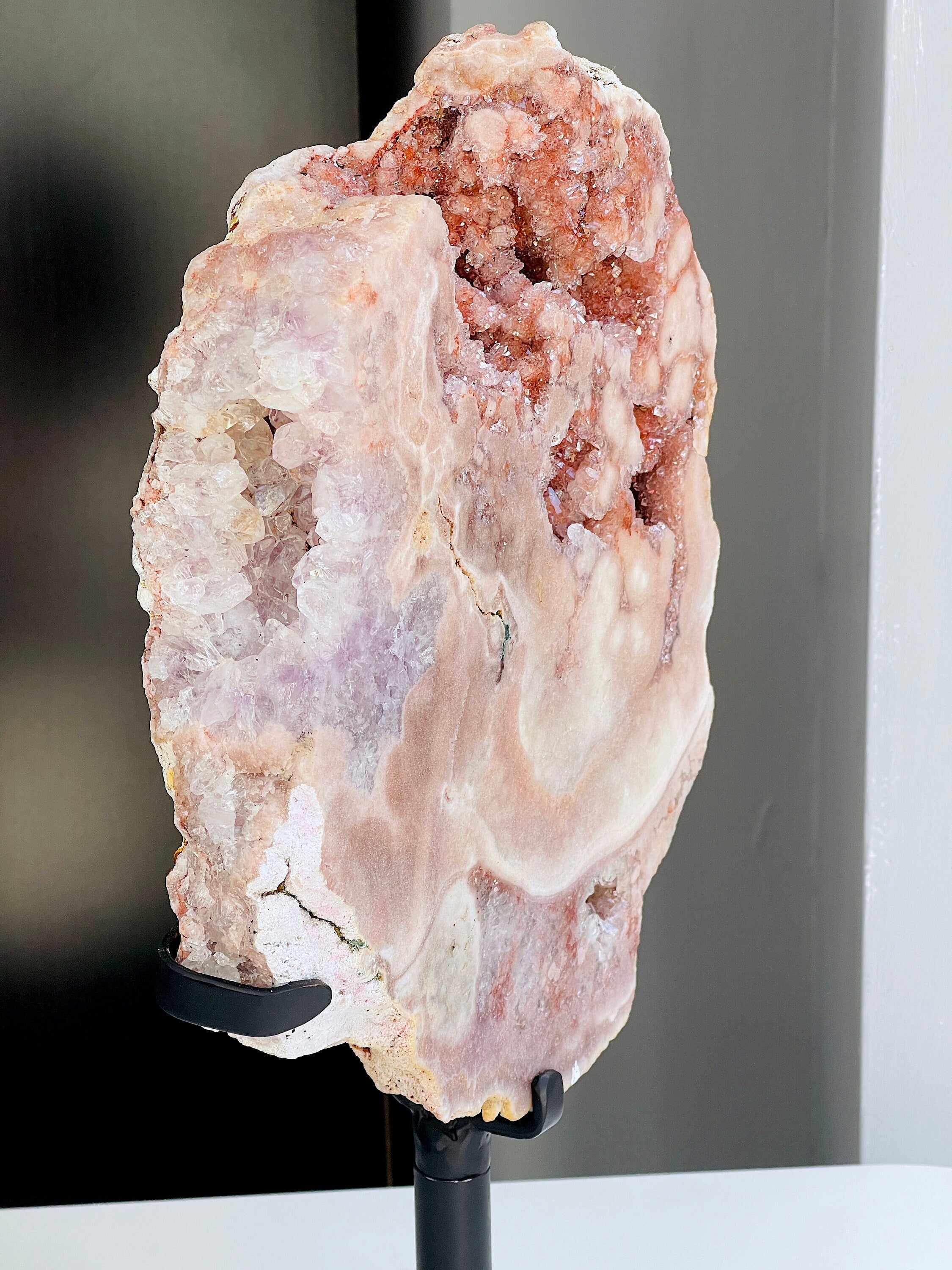 Pink Amethyst, Museum Pink Amethyst Slab on Stands, Amazing Pink Amethyst Druzy Slabs, Natural Pink Amethyst on Stand, Crystal Gift