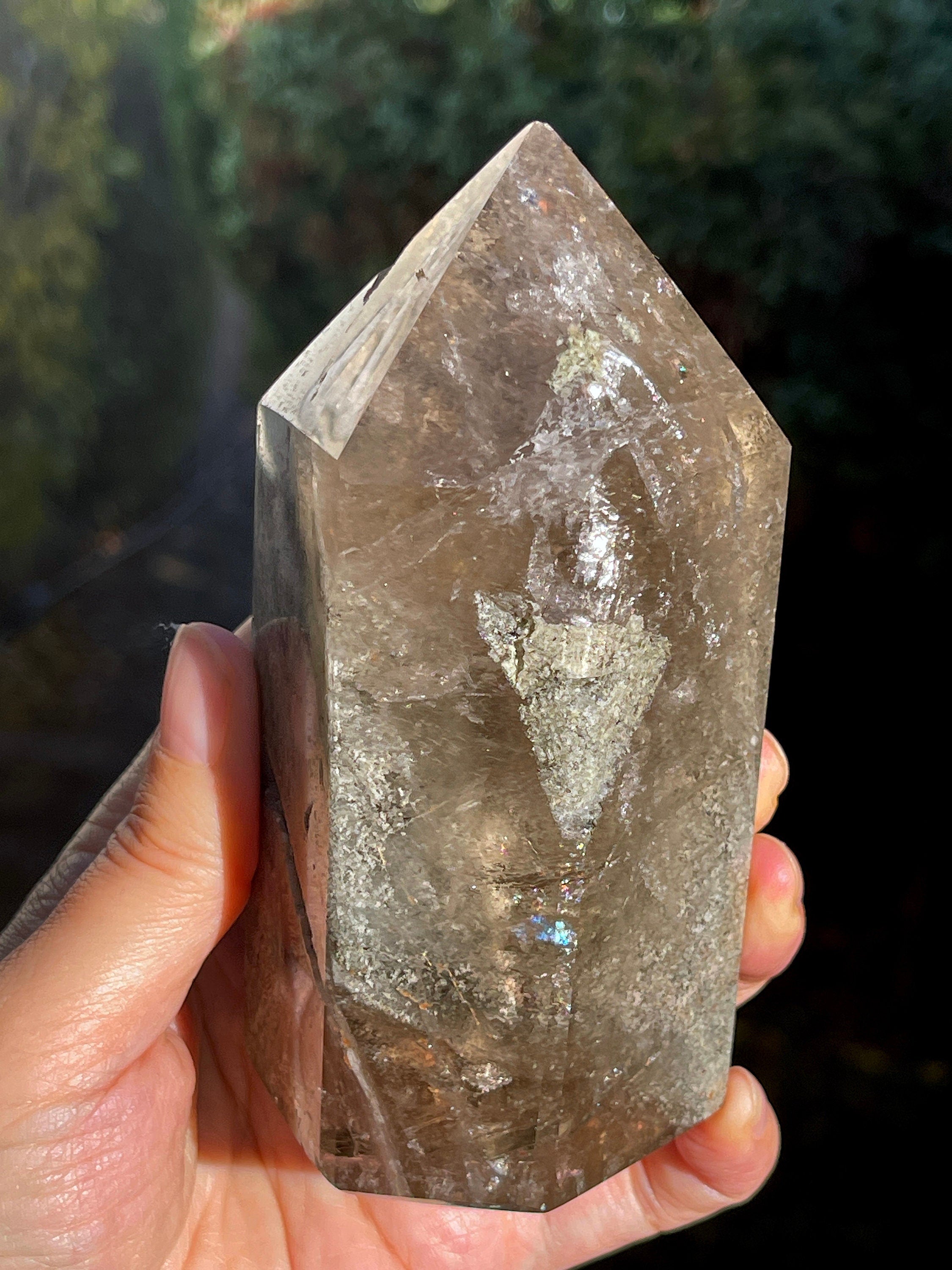 565g Unique Lodolite Quartz Tower, Natural Brazilian Lodolite Quartz Point, Crystal Gift, Garden Quartz
