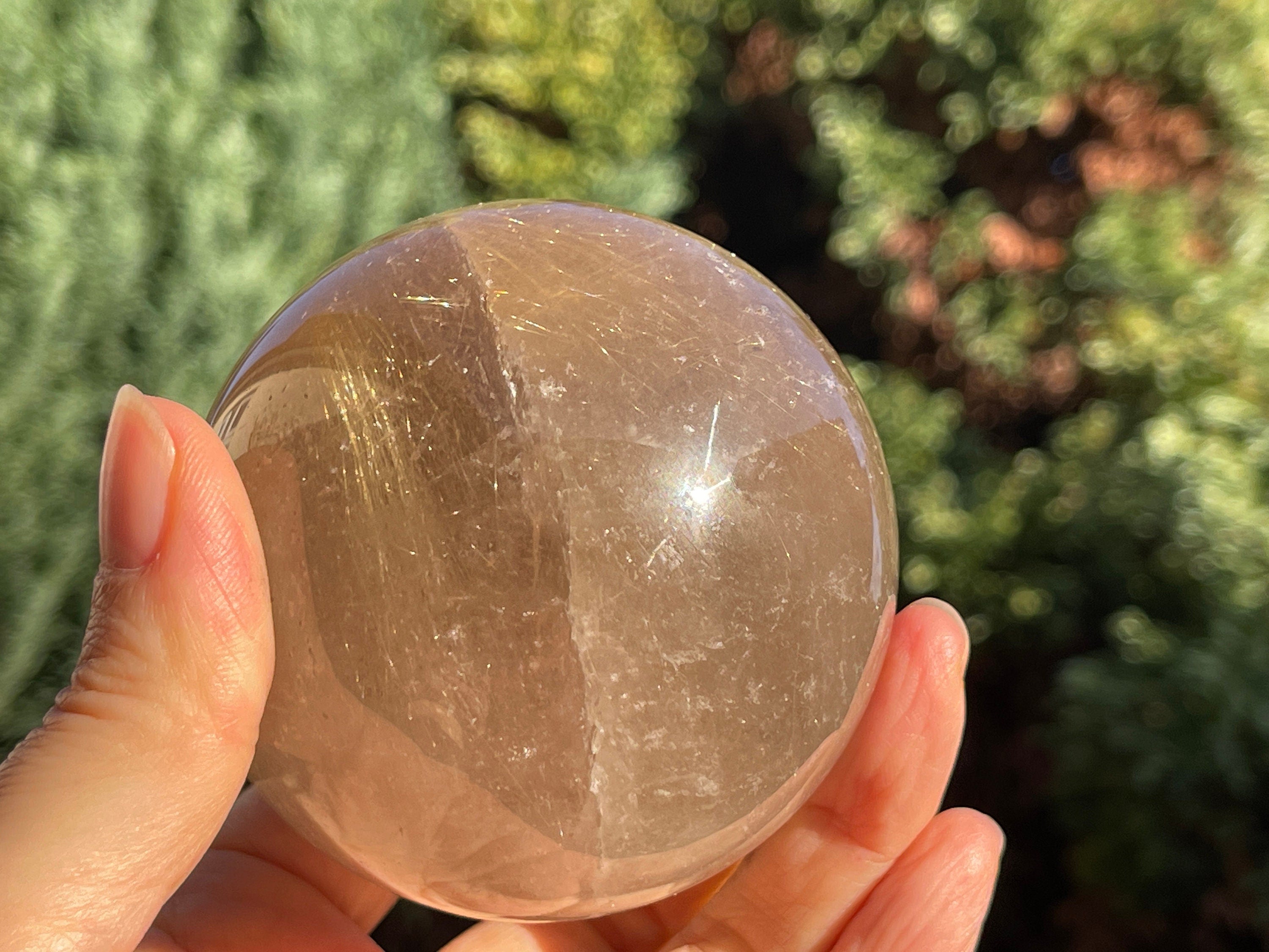 70mm Natural Rutile Quartz Sphere, 70mm High-Grade Golden Rutile Rutilated Smokey Quartz with Phantoms, Rare Crystals, Crystal Gift