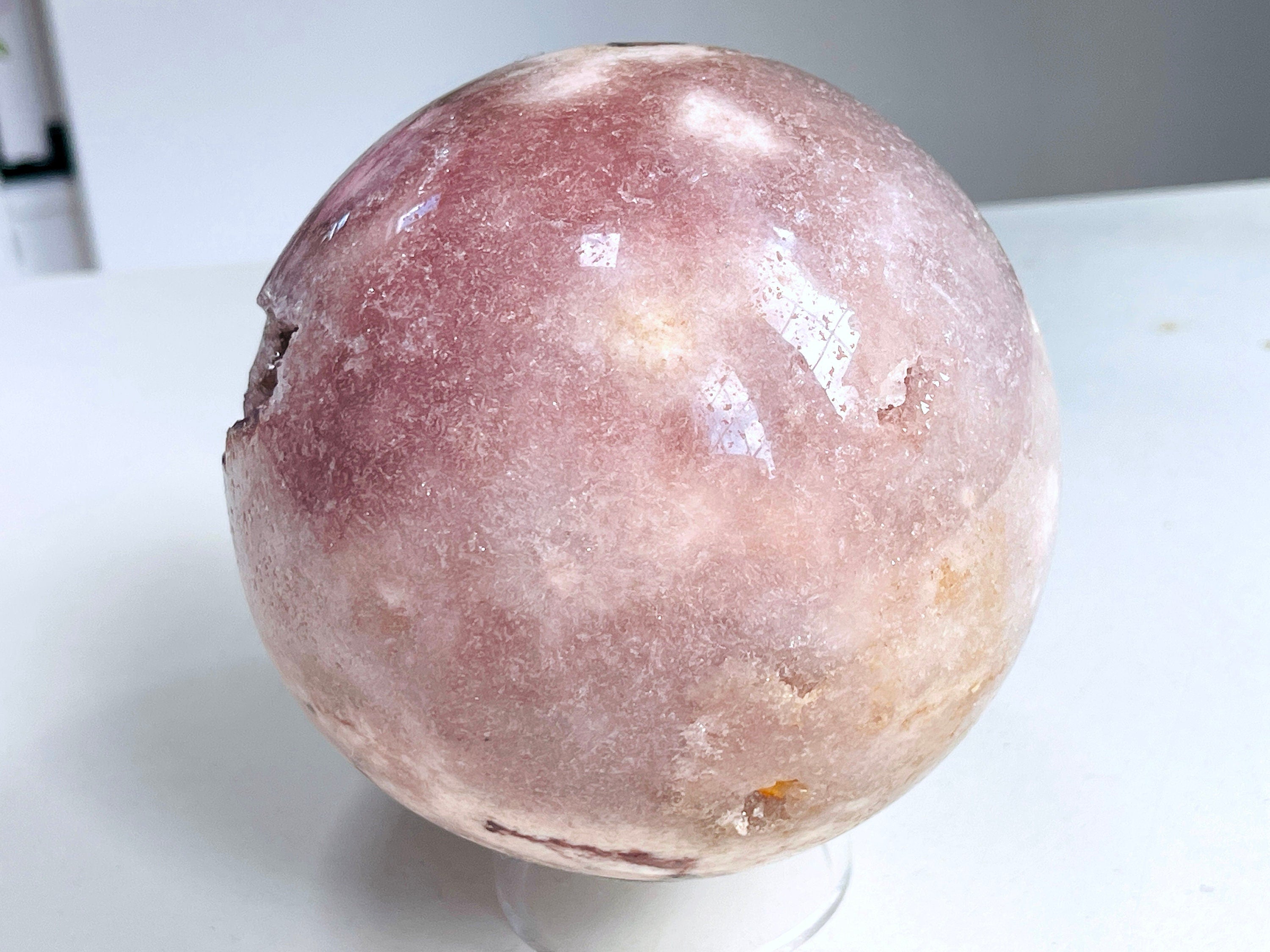 Pink Amethyst Sphere, 94mm Pink Amethyst with Quartz sphere, Sparkling Pink Amethyst, crystal gift