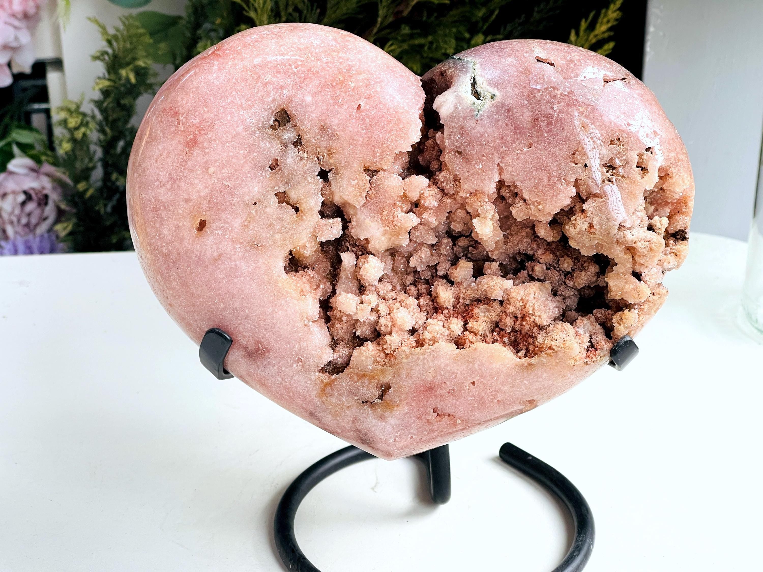 Pink Amethyst Heart, 2.9kg Statement Piece XXL Pink Amethyst Druzy Heart on Metal Stand, Pink Amethyst Crystal Heart, Crystal Gift,