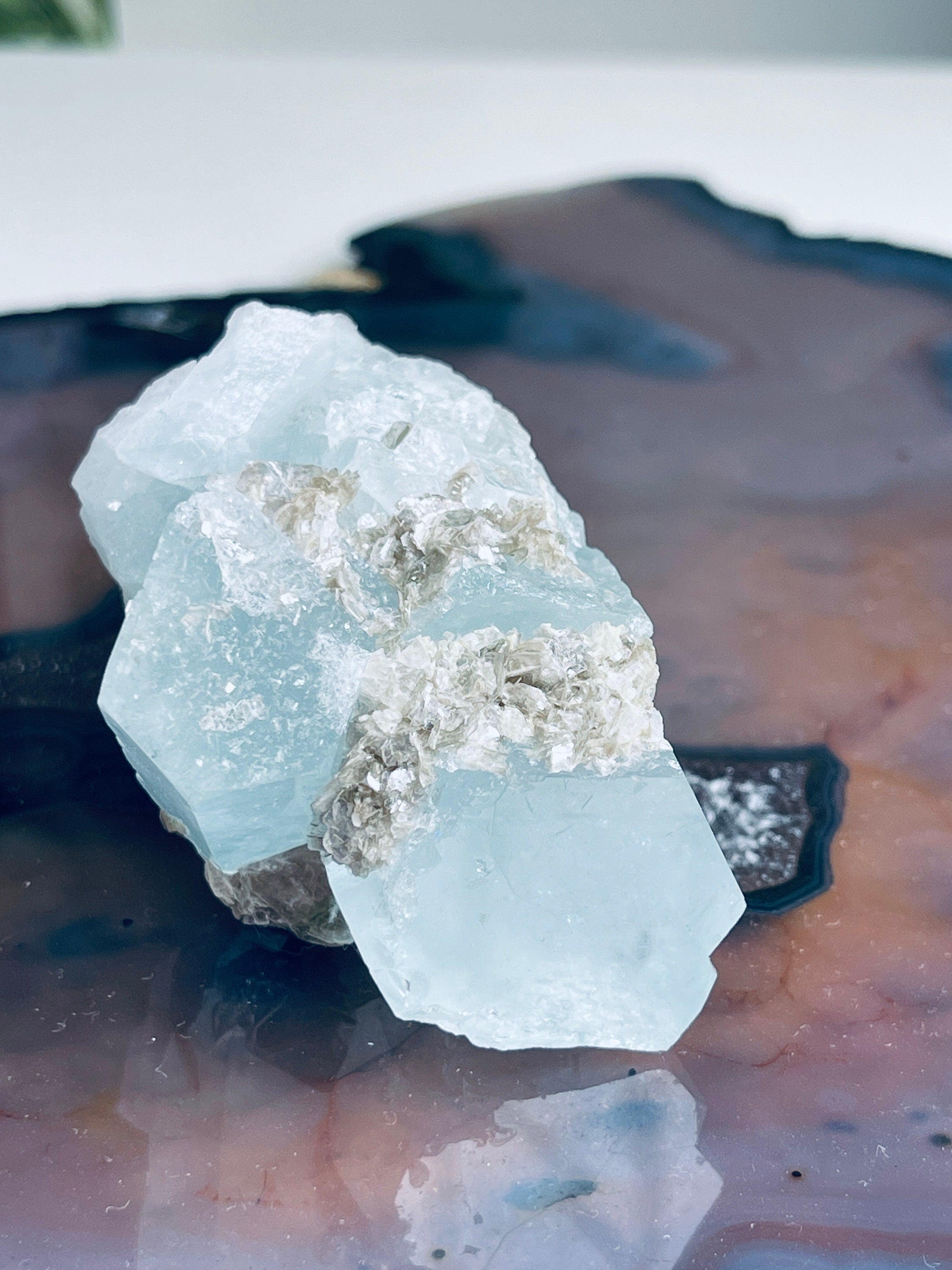 103g Natural Blue Aquamarine with Muscovite – Rare Raw Beryl Crystal from Skardu, Pakistan | Collector’s Mineral Specimen | Crystal Gift