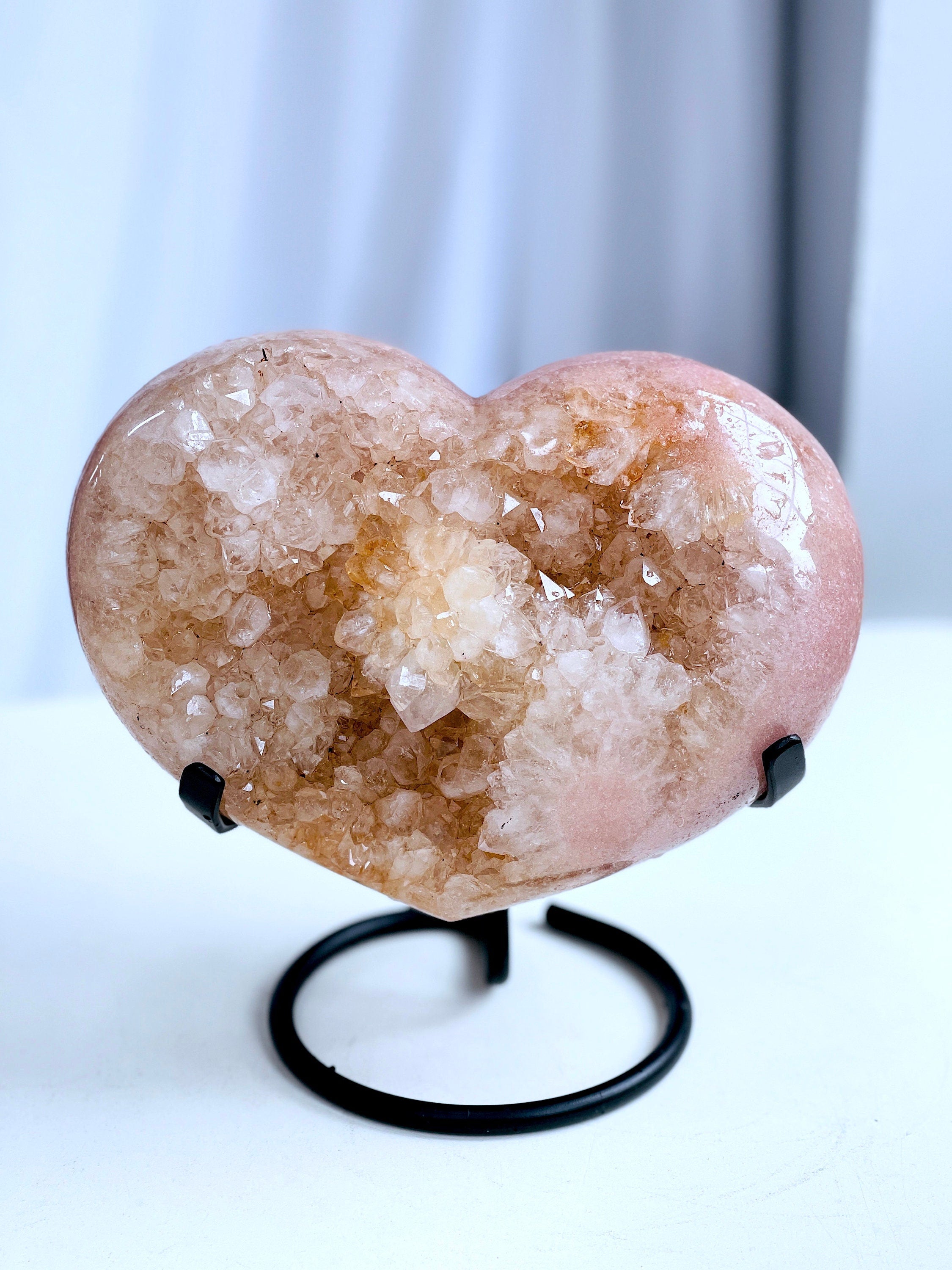 Pink Amethyst Heart, 2.2kg large Pink Amethyst Druzy Heart on Metal Stand, Pink Amethyst Crystal Heart, Crystal Gift, Gift for her