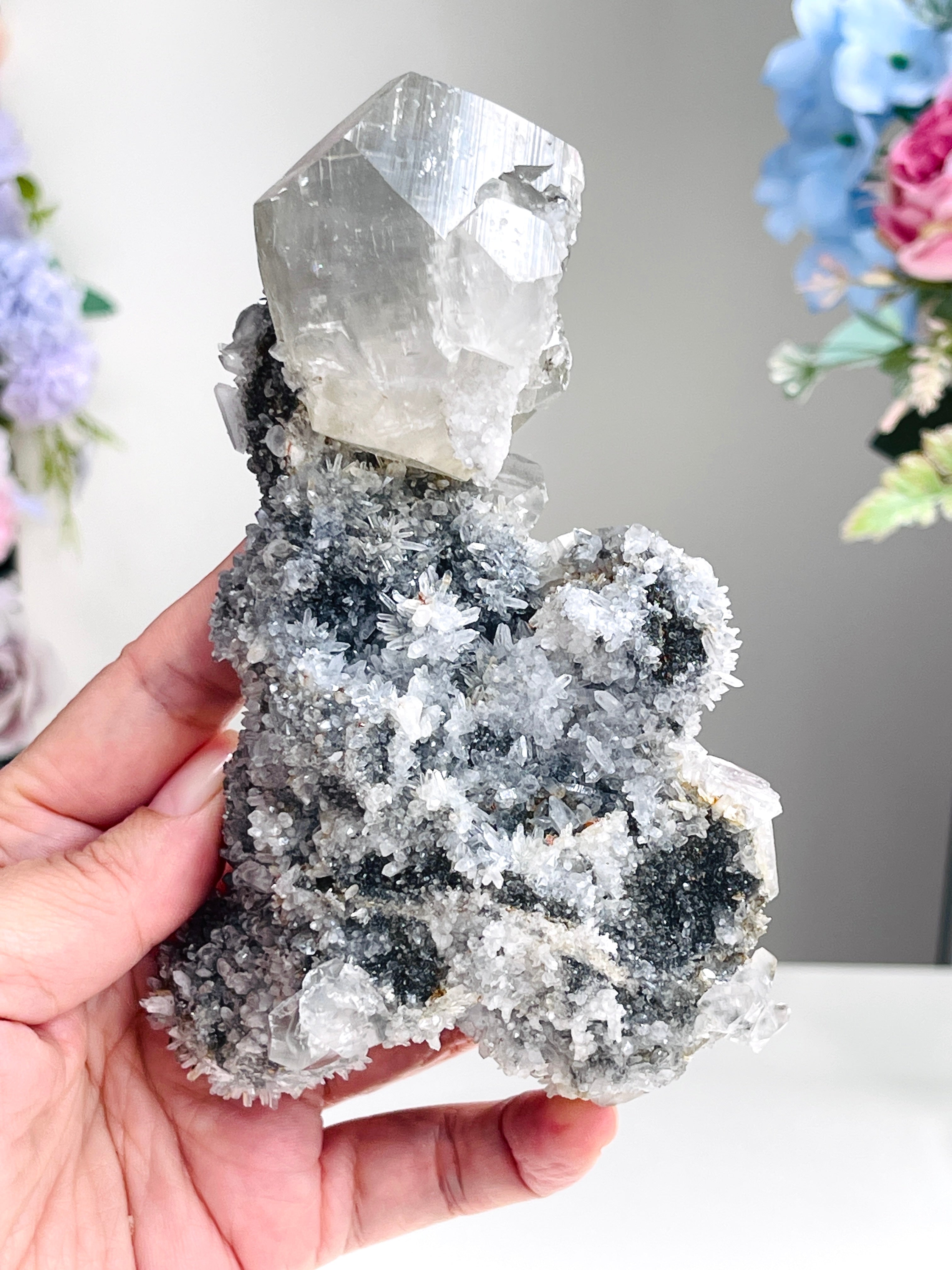 Breathtaking Needle Quartz Cluster with Calcite from Hubei China, Unique Needle Quartz Specimen, Crystal Gift (Copy) (Copy)