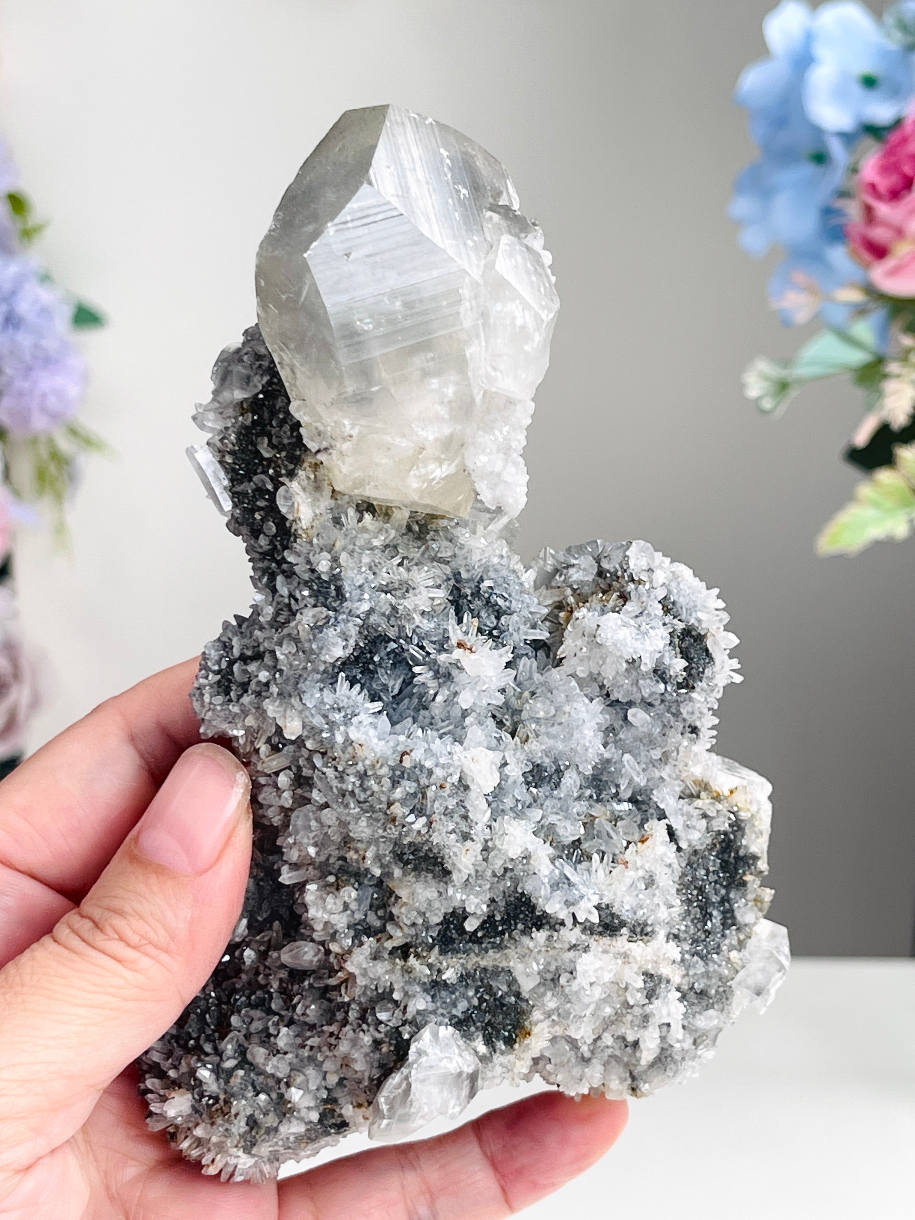 Breathtaking Needle Quartz Cluster with Calcite from Hubei China, Unique Needle Quartz Specimen, Crystal Gift (Copy) (Copy)