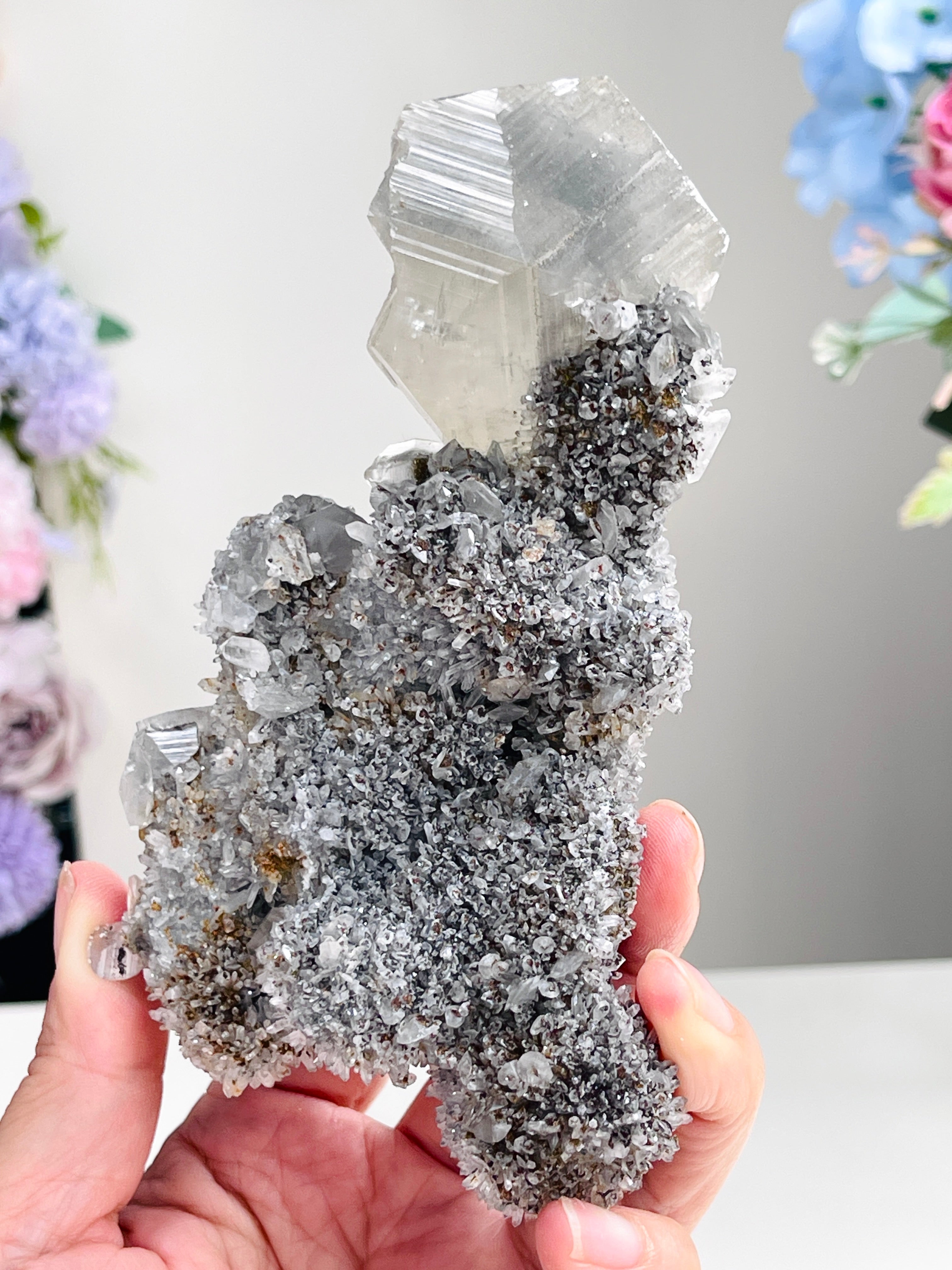 Breathtaking Needle Quartz Cluster with Calcite from Hubei China, Unique Needle Quartz Specimen, Crystal Gift (Copy) (Copy)