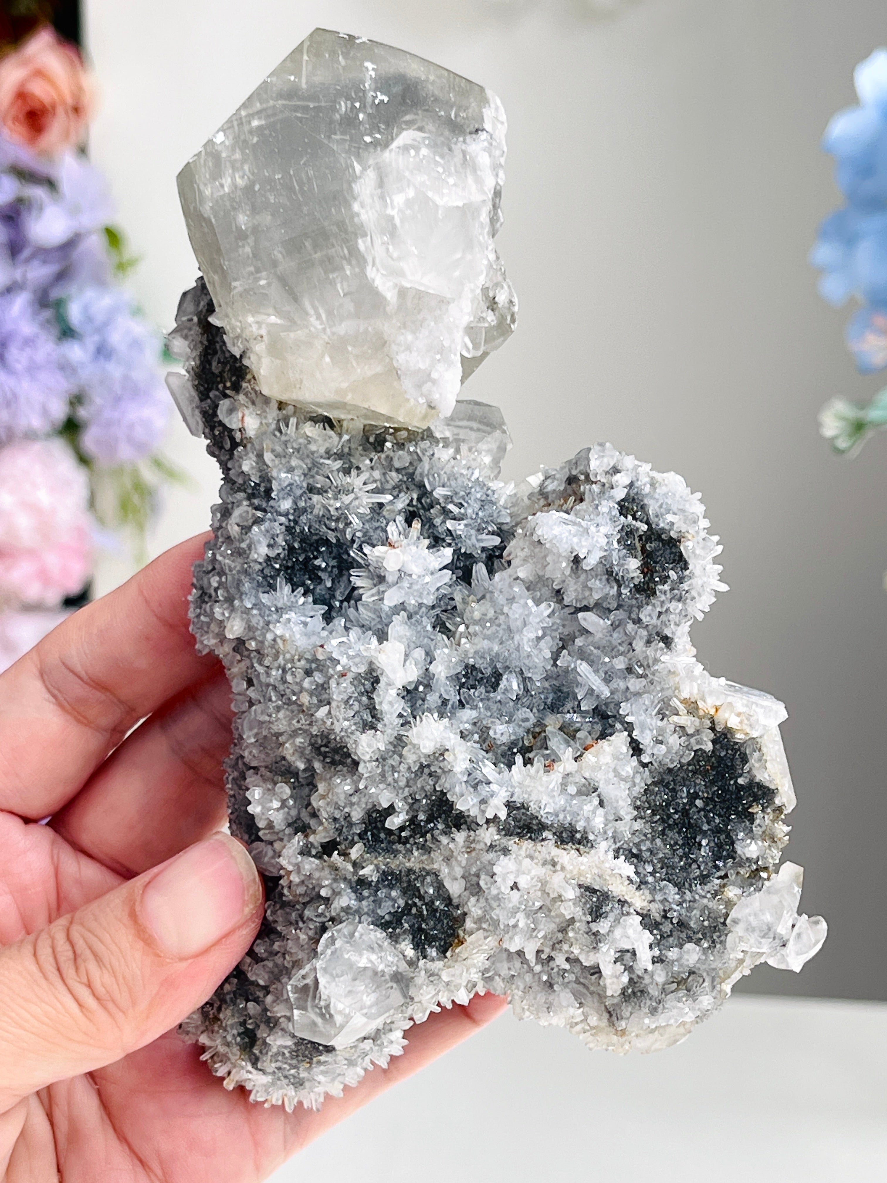 Breathtaking Needle Quartz Cluster with Calcite from Hubei China, Unique Needle Quartz Specimen, Crystal Gift (Copy) (Copy)