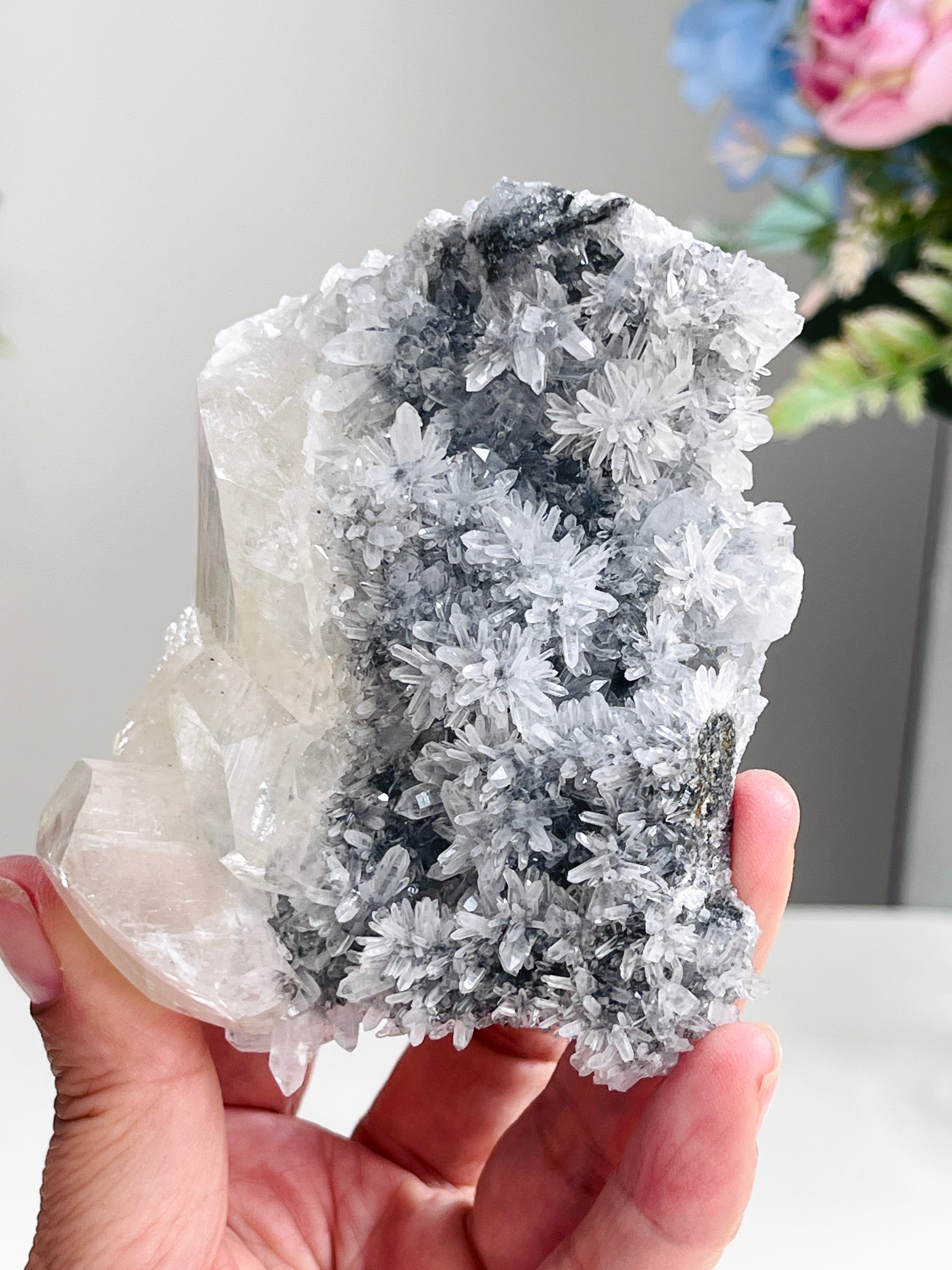 Breathtaking Needle Quartz Cluster with Calcite from Hubei China, Unique Needle Quartz Specimen, Crystal Gift