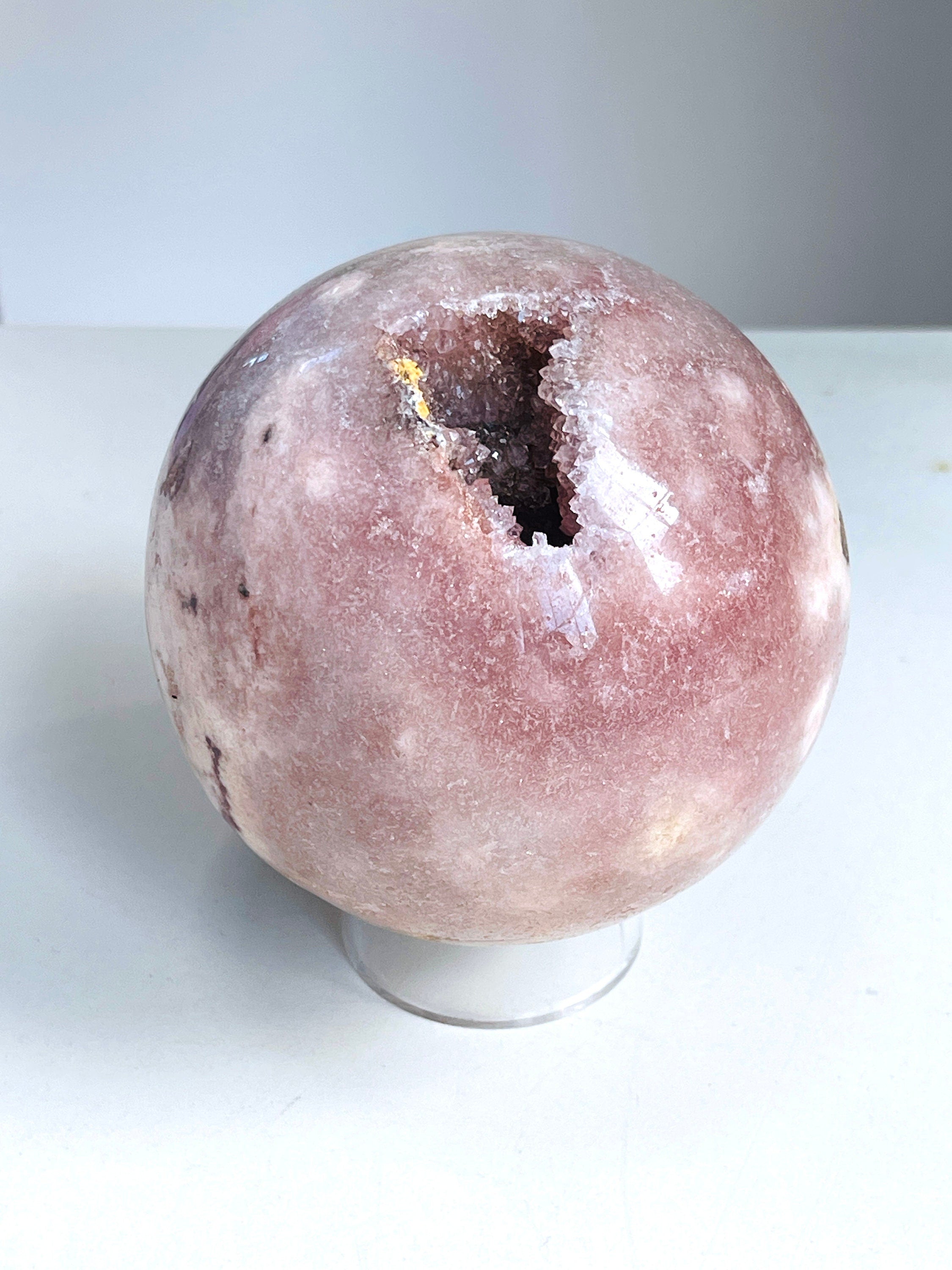 Pink Amethyst Sphere, 94mm Pink Amethyst with Quartz sphere, Sparkling Pink Amethyst, crystal gift