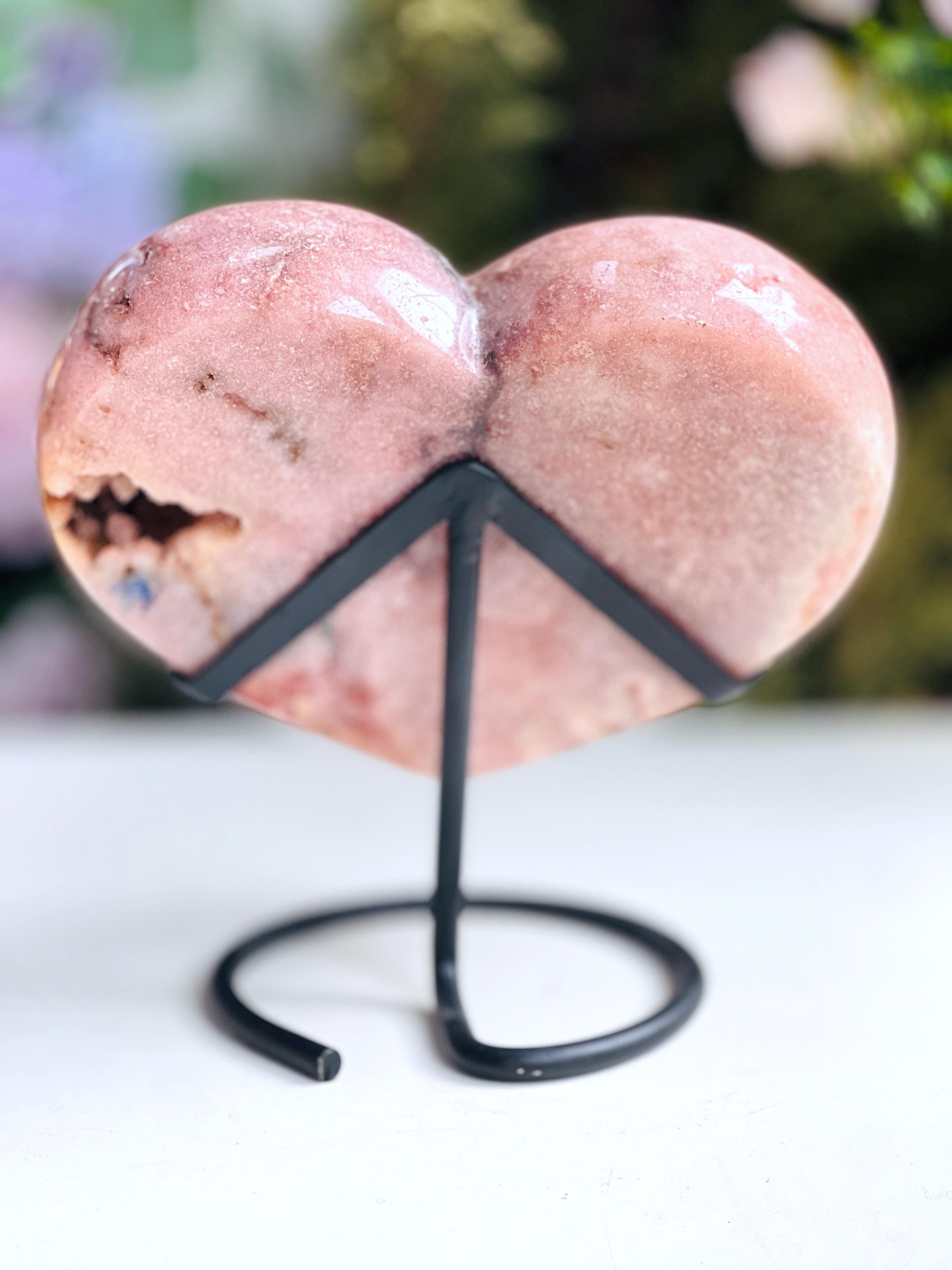 Pink Amethyst Heart, 2.9kg Statement Piece XXL Pink Amethyst Druzy Heart on Metal Stand, Pink Amethyst Crystal Heart, Crystal Gift,