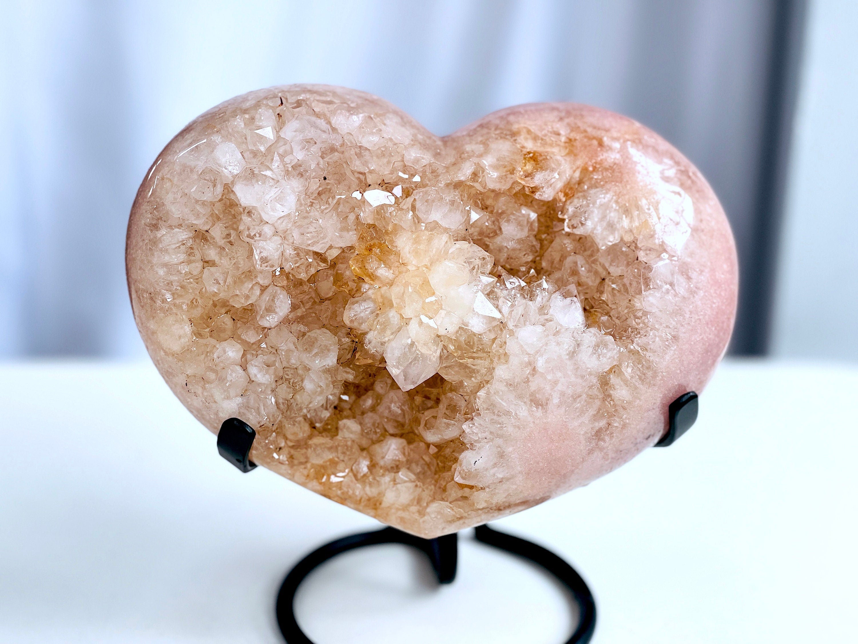 Pink Amethyst Heart, 2.2kg large Pink Amethyst Druzy Heart on Metal Stand, Pink Amethyst Crystal Heart, Crystal Gift, Gift for her