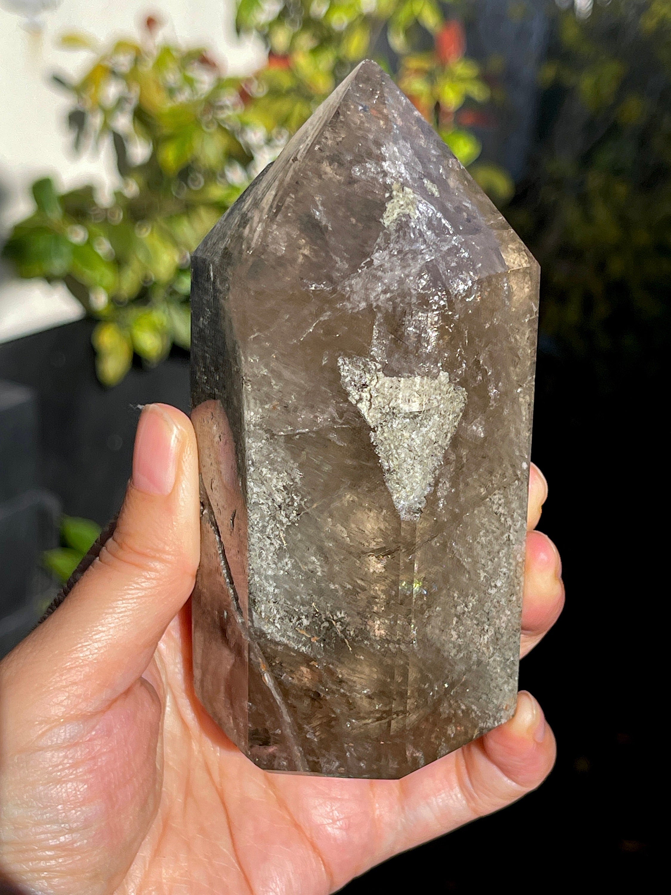 565g Unique Lodolite Quartz Tower, Natural Brazilian Lodolite Quartz Point, Crystal Gift, Garden Quartz