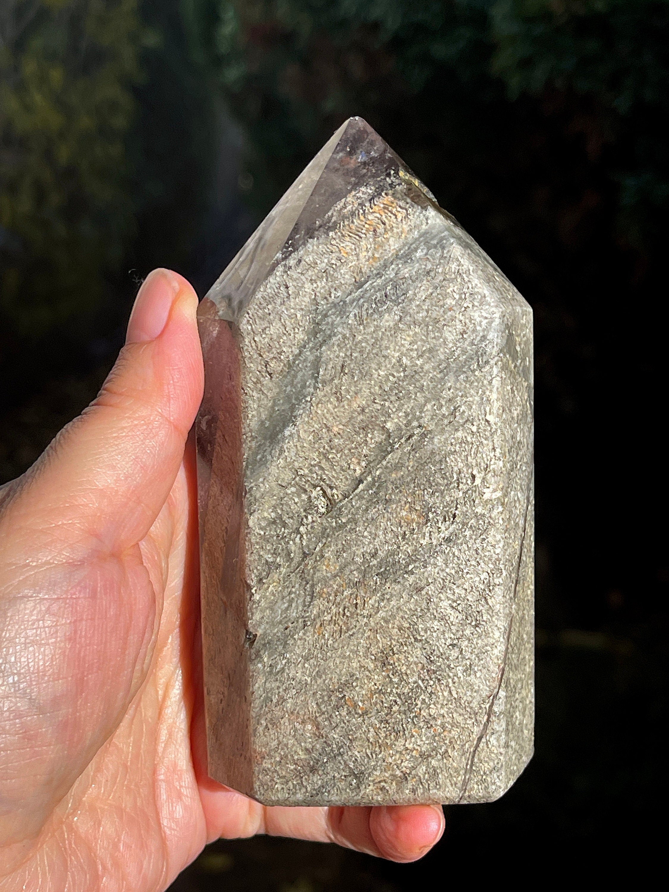 565g Unique Lodolite Quartz Tower, Natural Brazilian Lodolite Quartz Point, Crystal Gift, Garden Quartz