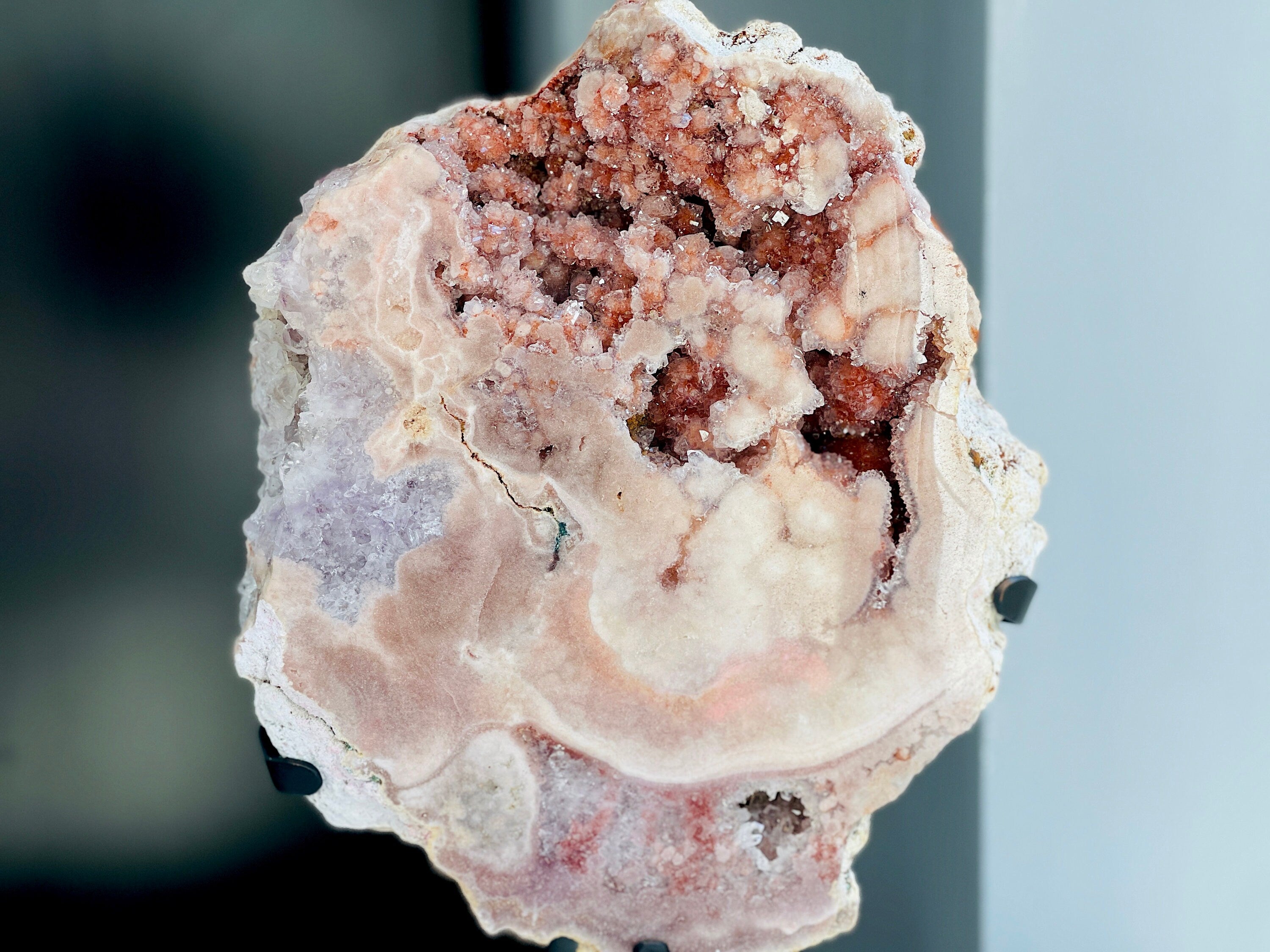 Pink Amethyst, Museum Pink Amethyst Slab on Stands, Amazing Pink Amethyst Druzy Slabs, Natural Pink Amethyst on Stand, Crystal Gift