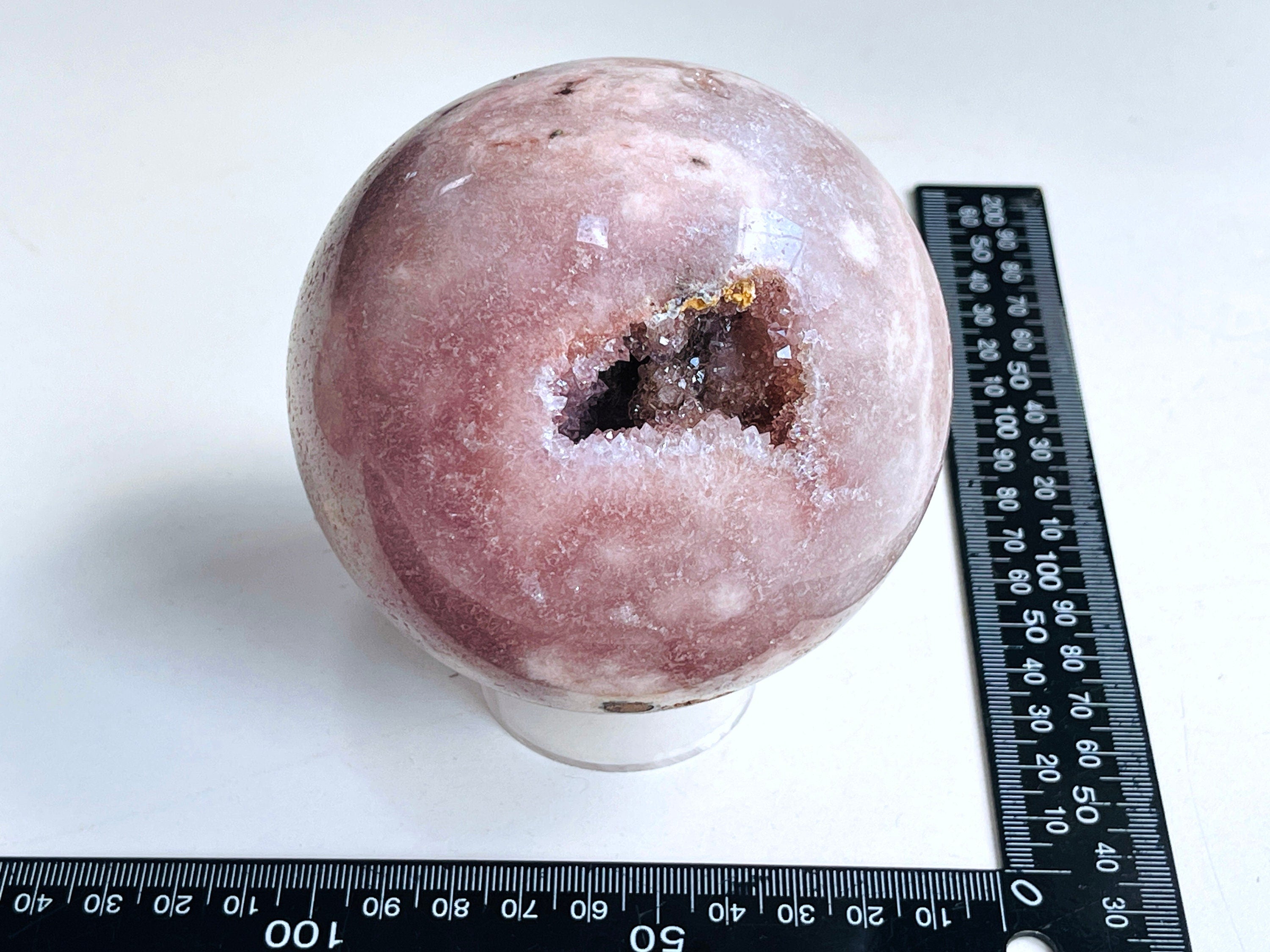 Pink Amethyst Sphere, 94mm Pink Amethyst with Quartz sphere, Sparkling Pink Amethyst, crystal gift
