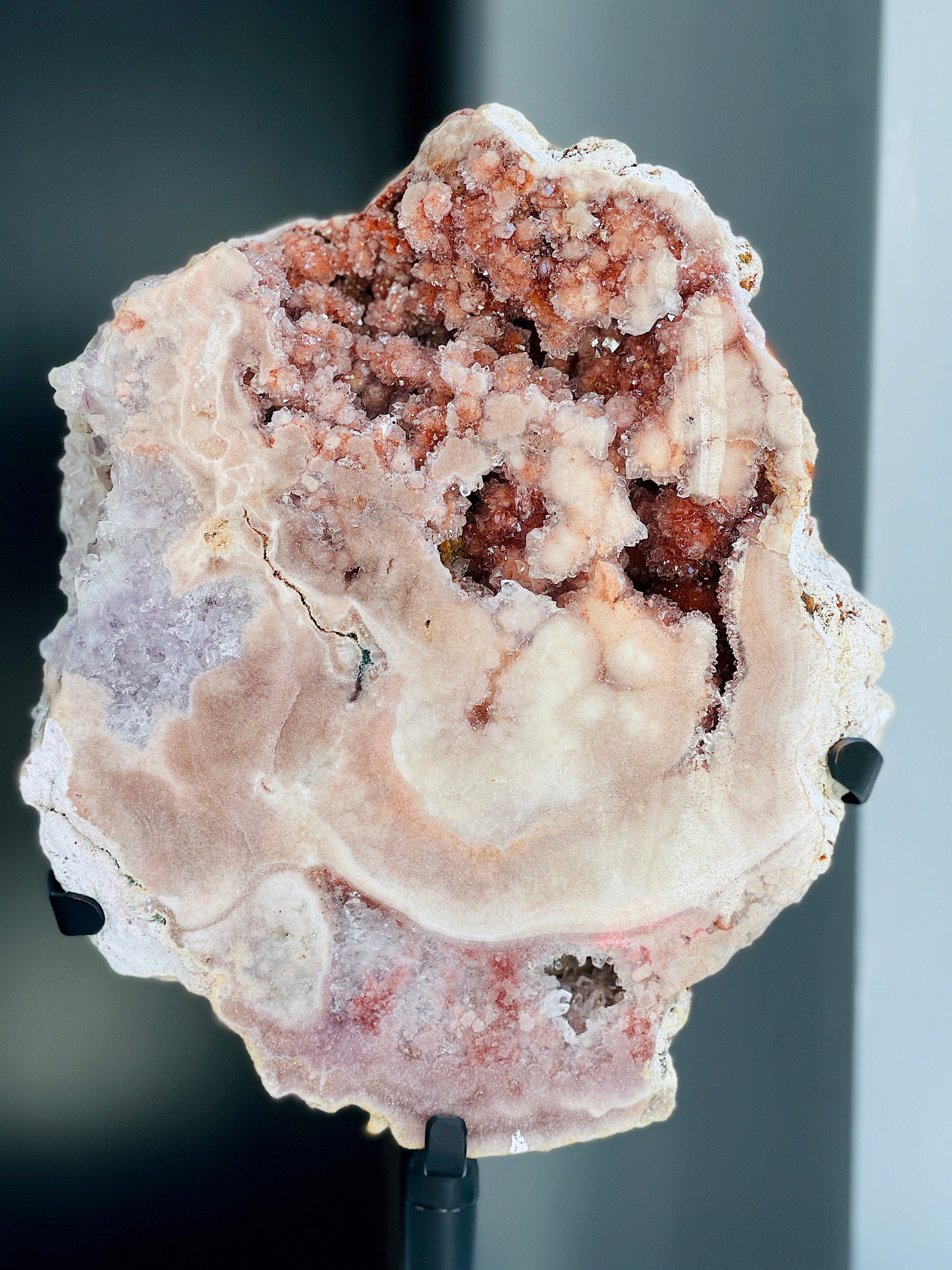 Pink Amethyst, Museum Pink Amethyst Slab on Stands, Amazing Pink Amethyst Druzy Slabs, Natural Pink Amethyst on Stand, Crystal Gift