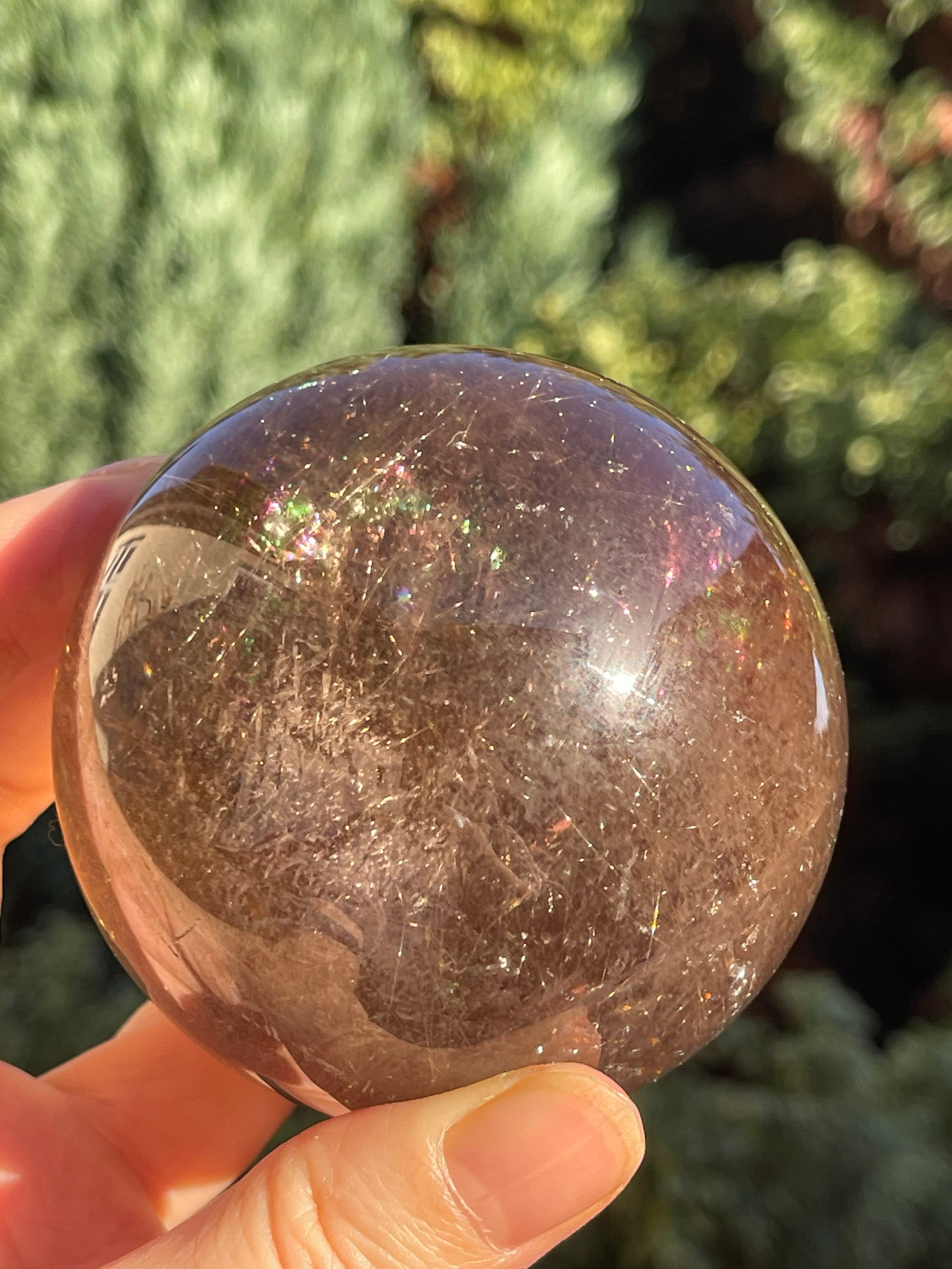 Natural Rutilated Smoky Quartz Sphere, High Grade Golden Rutile Rutilated Smokey Quartz with Phantoms , Rare Crystals, Crystal Gift
