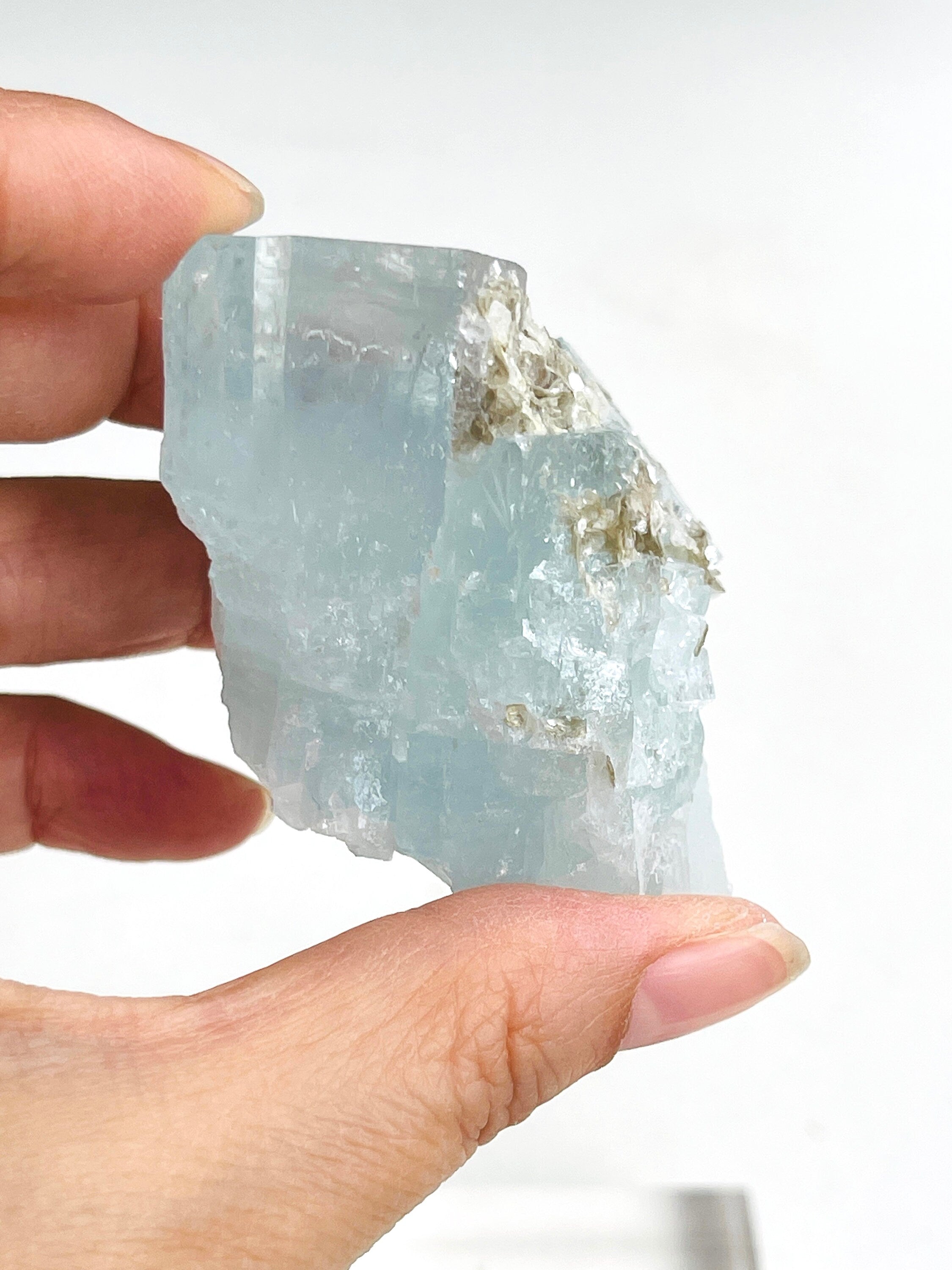 103g Natural Blue Aquamarine with Muscovite – Rare Raw Beryl Crystal from Skardu, Pakistan | Collector’s Mineral Specimen | Crystal Gift