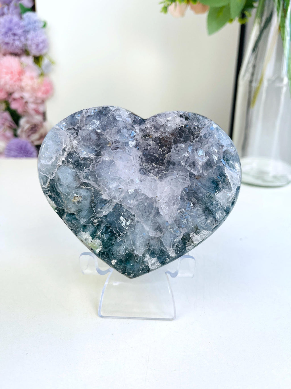 Rare Amethyst Flower Heart, Special Amethyst Flower Polished Crystal Heart, Unique Gift, Crystal Gift