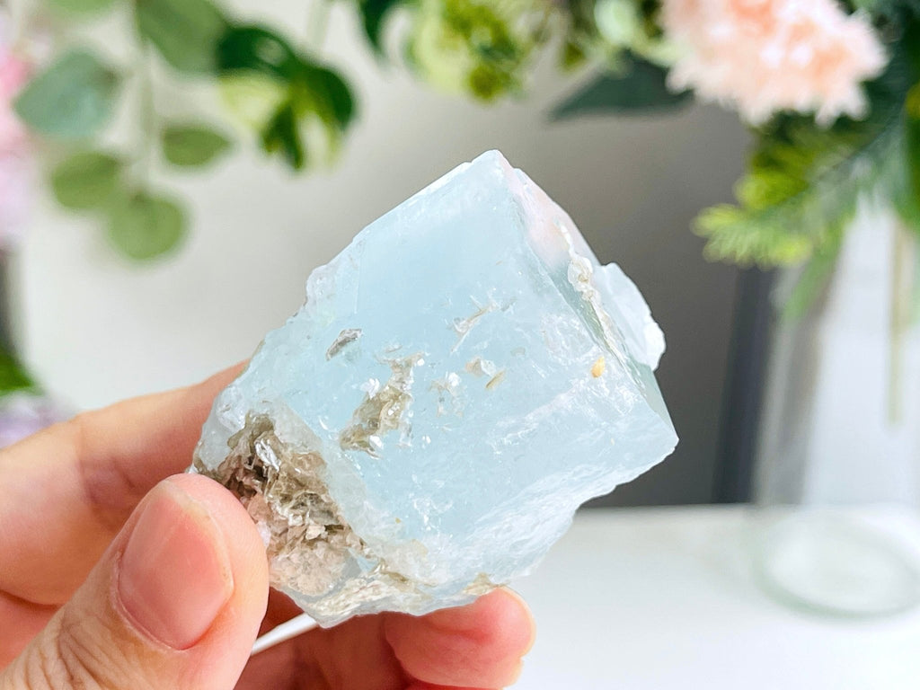 100g Natural Aquamarine Beryl Specimen with Muscovite – Gem-Quality Raw Crystal from Skardu, Pakistan - Million Years Crystal