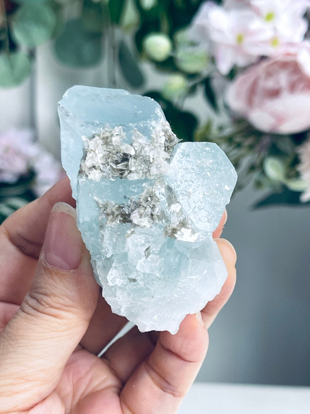 103g Natural Blue Aquamarine Beryl Specimen with Muscovite – Rare Raw Crystal from Skardu, Pakistan - Million Years Crystal