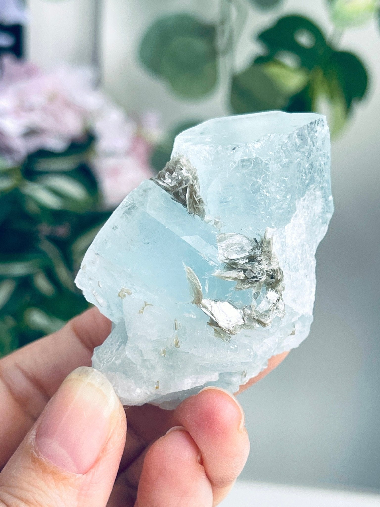 103g Natural Blue Aquamarine Beryl Specimen with Muscovite – Rare Raw Crystal from Skardu, Pakistan - Million Years Crystal