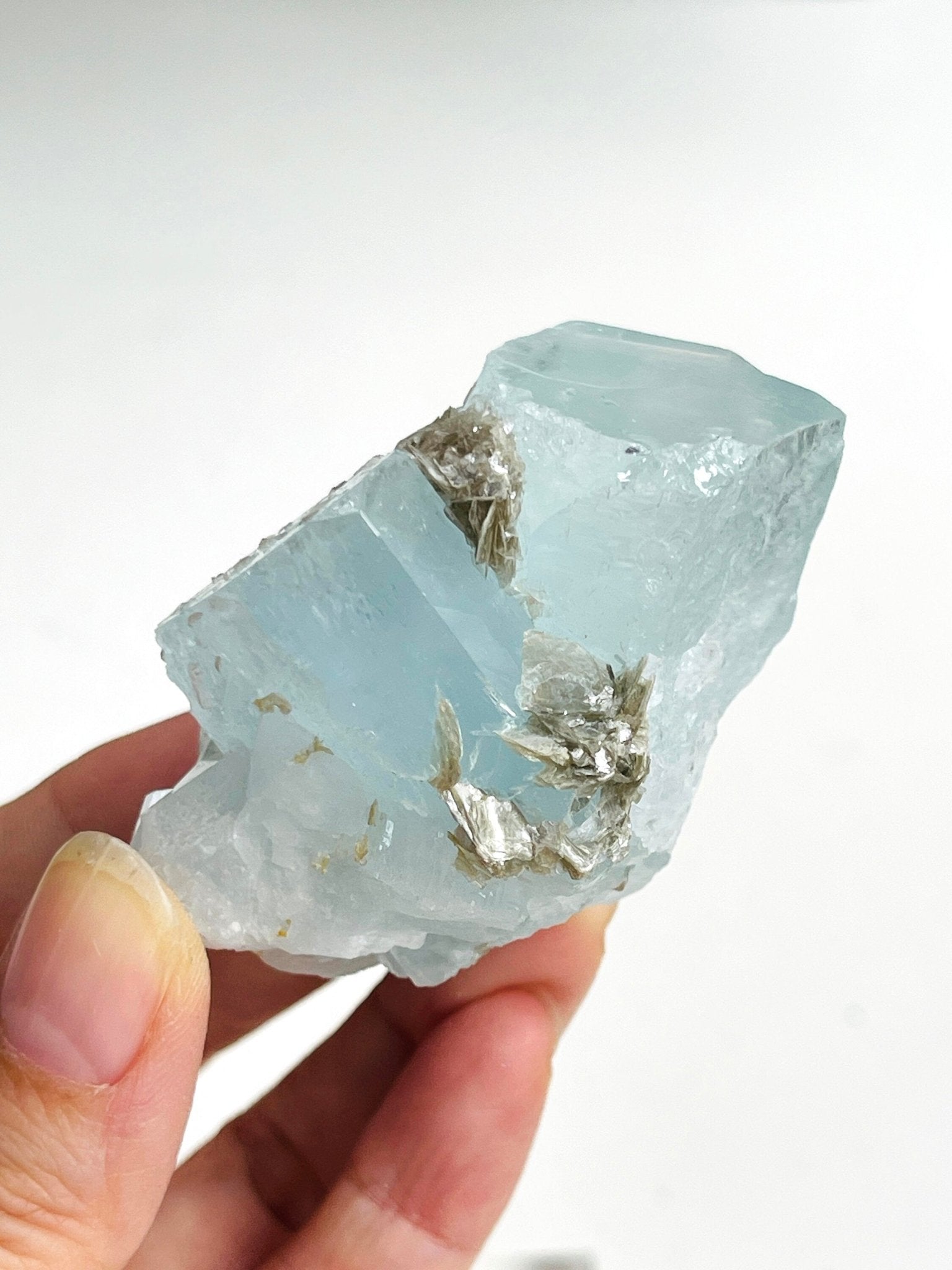103g Natural Blue Aquamarine Beryl Specimen with Muscovite – Rare Raw Crystal from Skardu, Pakistan - Million Years Crystal