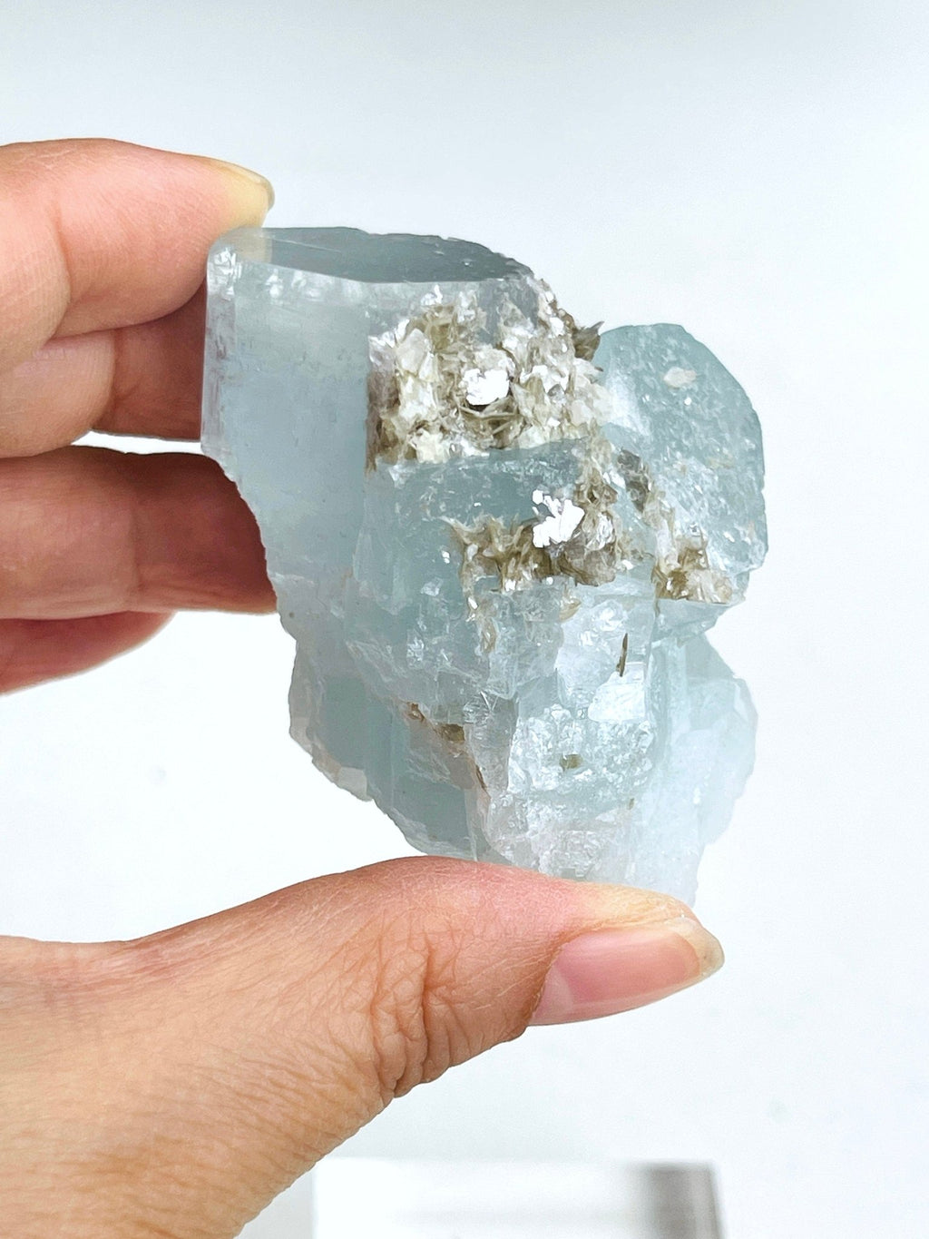 103g Natural Blue Aquamarine Beryl Specimen with Muscovite – Rare Raw Crystal from Skardu, Pakistan - Million Years Crystal