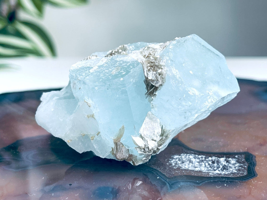 103g Natural Blue Aquamarine Beryl Specimen with Muscovite – Rare Raw Crystal from Skardu, Pakistan - Million Years Crystal