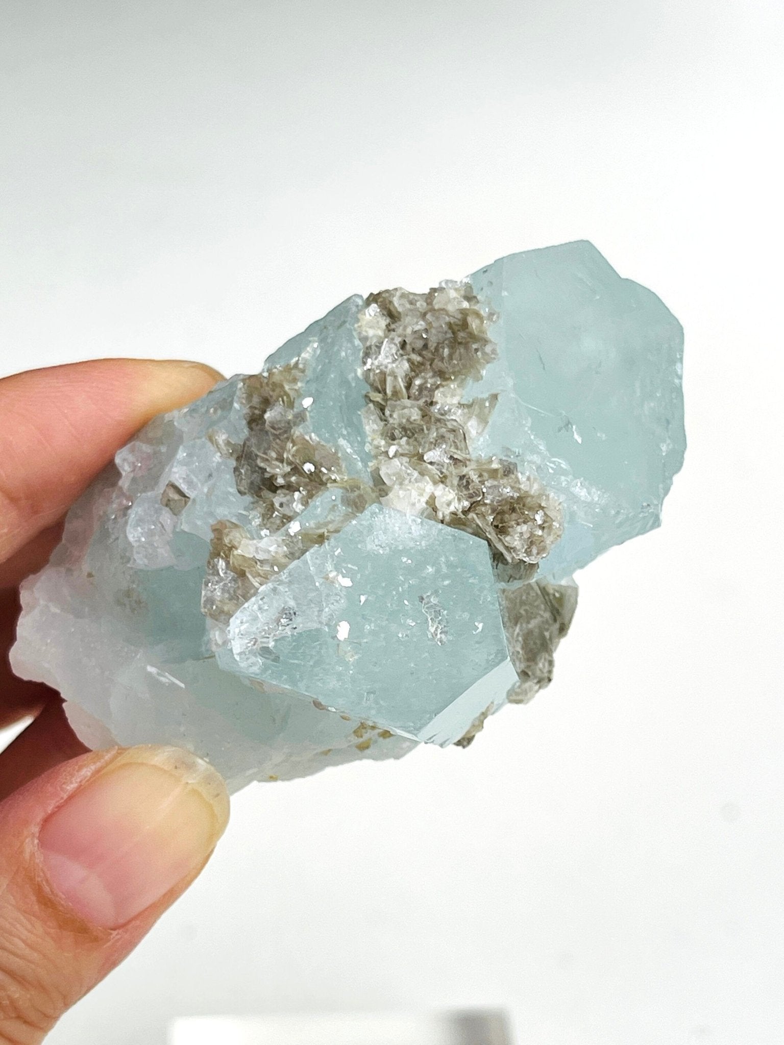 103g Natural Blue Aquamarine Beryl Specimen with Muscovite – Rare Raw Crystal from Skardu, Pakistan - Million Years Crystal
