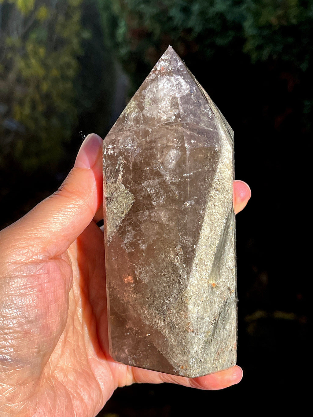 565g Unique  Lodolite Quartz Tower, Natural Brazilian Lodolite Quartz Point, Crystal Gift, Garden Quartz