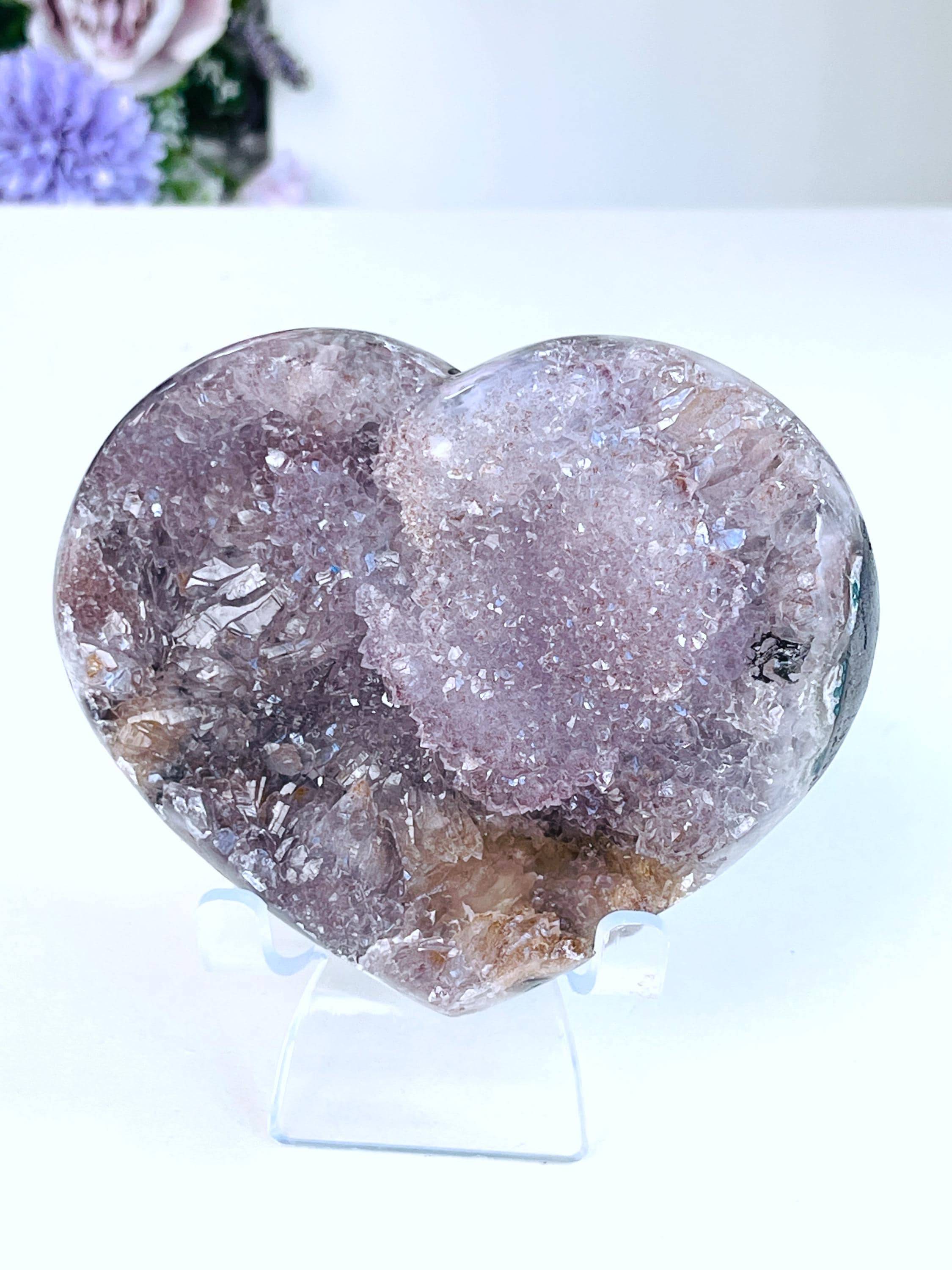Rare Amethyst Flower Heart, Special Amethyst Flower Polished Crystal Heart, Unique Gift, Crystal Gift