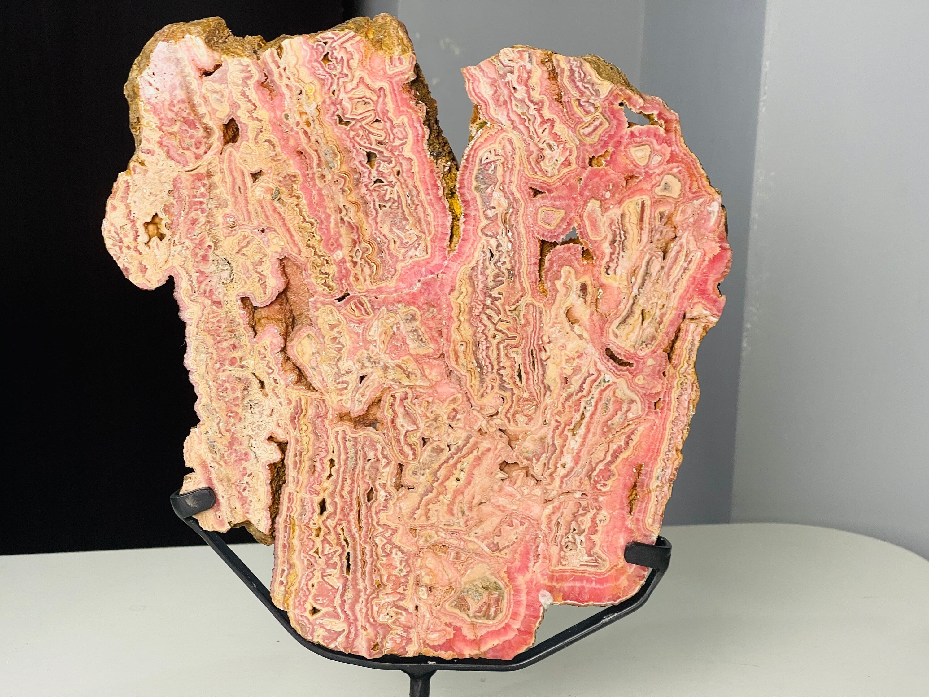 Natural 1.78kg Rhodochrosite Slab – AAA Grade Pink Crystal, Polished Both Sides | Capillitas Mine, Argentina