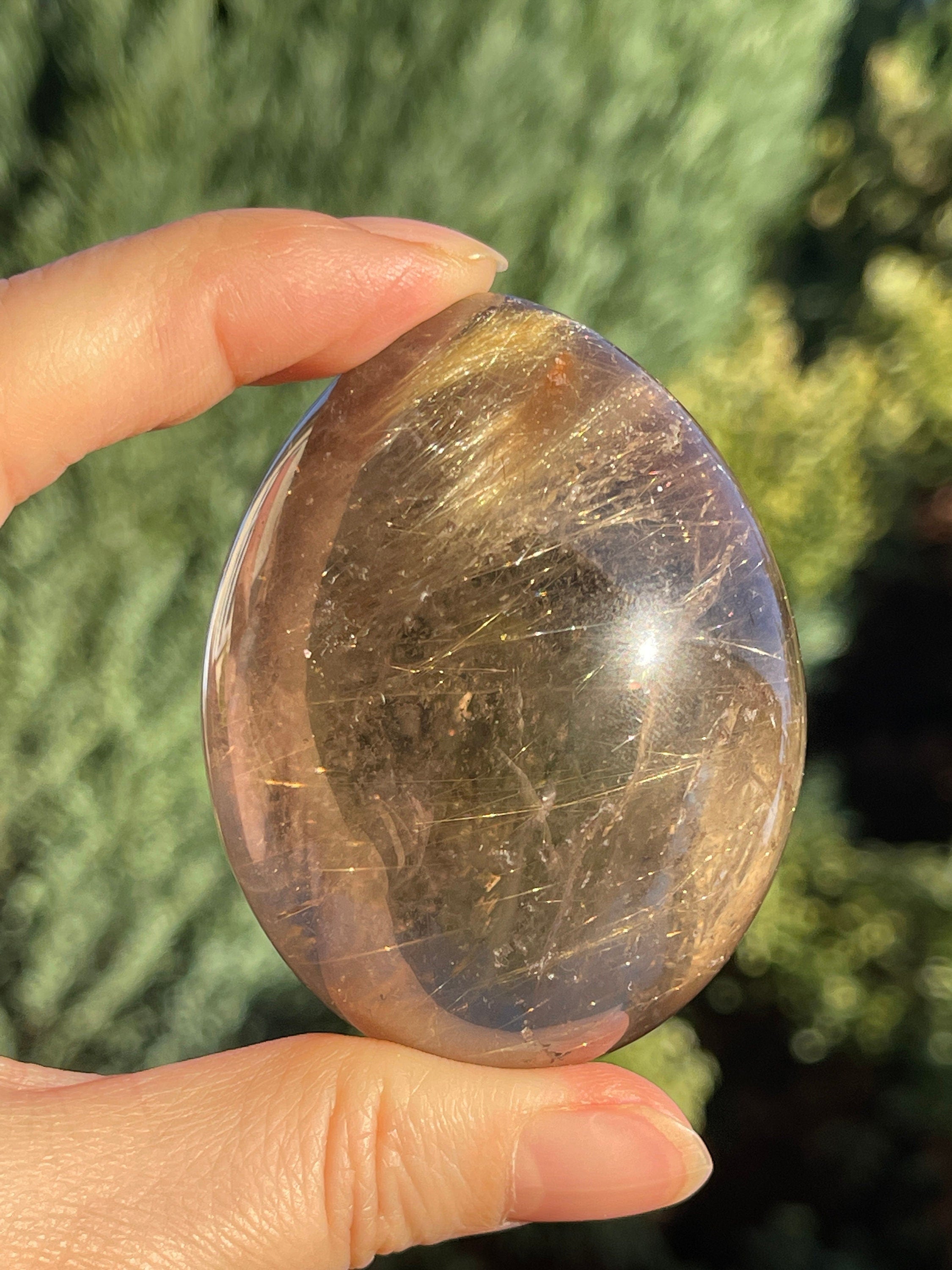 Natural Rutilated Smoky Quartz Egg, High Grade Golden Rutile Rutilated Smokey Quartz with Phantoms and Rainbows, Rare Crystals, Crystal Gift