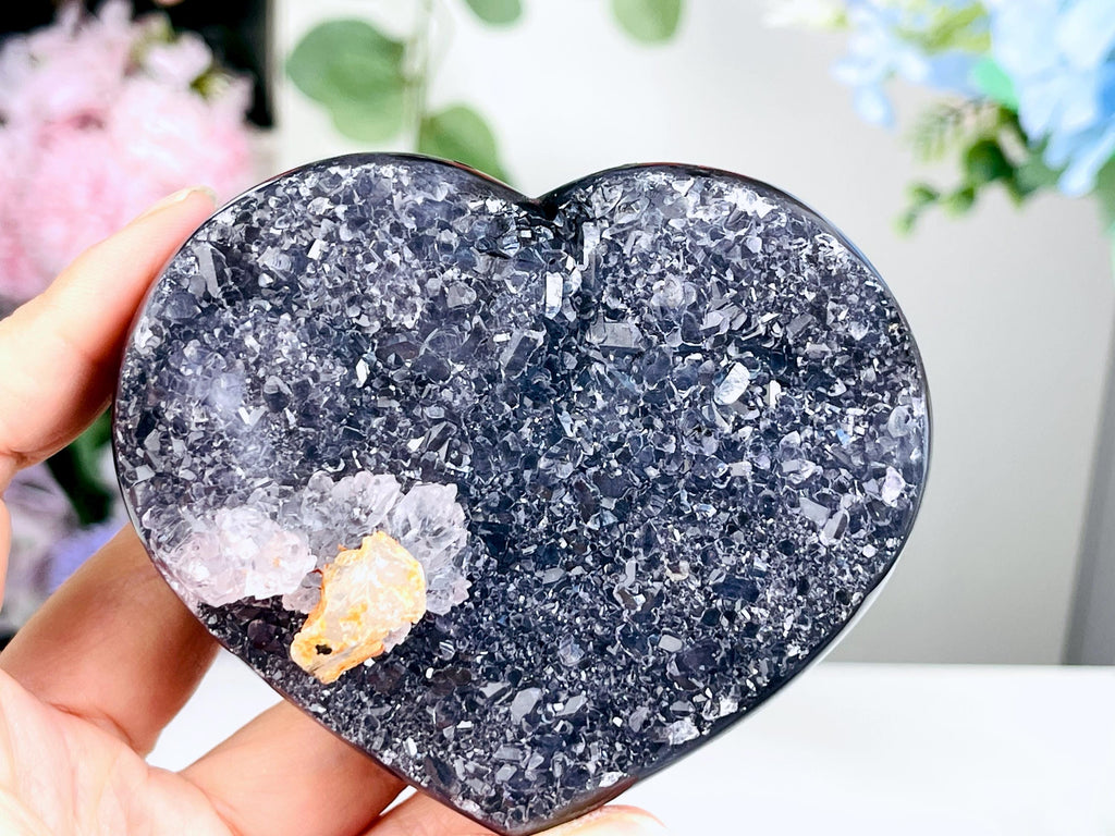 Rare Amethyst Flower Heart, Special Amethyst Flower Polished Crystal Heart, Unique Gift, Crystal Gift