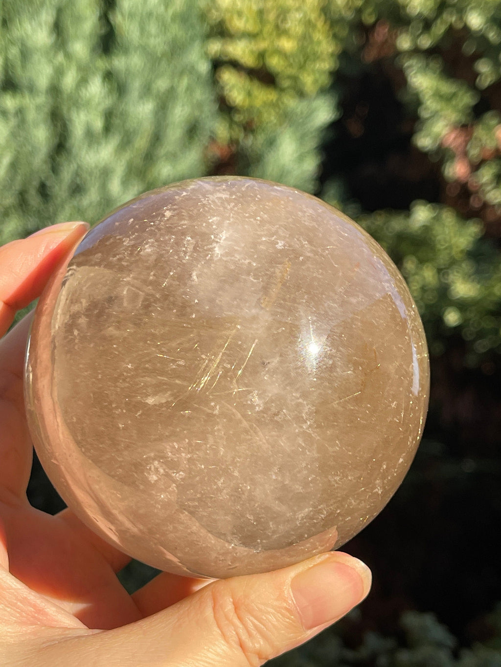 Natural Rutilated Smoky Quartz Sphere, 800g High Grade Golden Rutile Rutilated Smokey Quartz with Phantoms , Rare Crystals, Crystal Gift