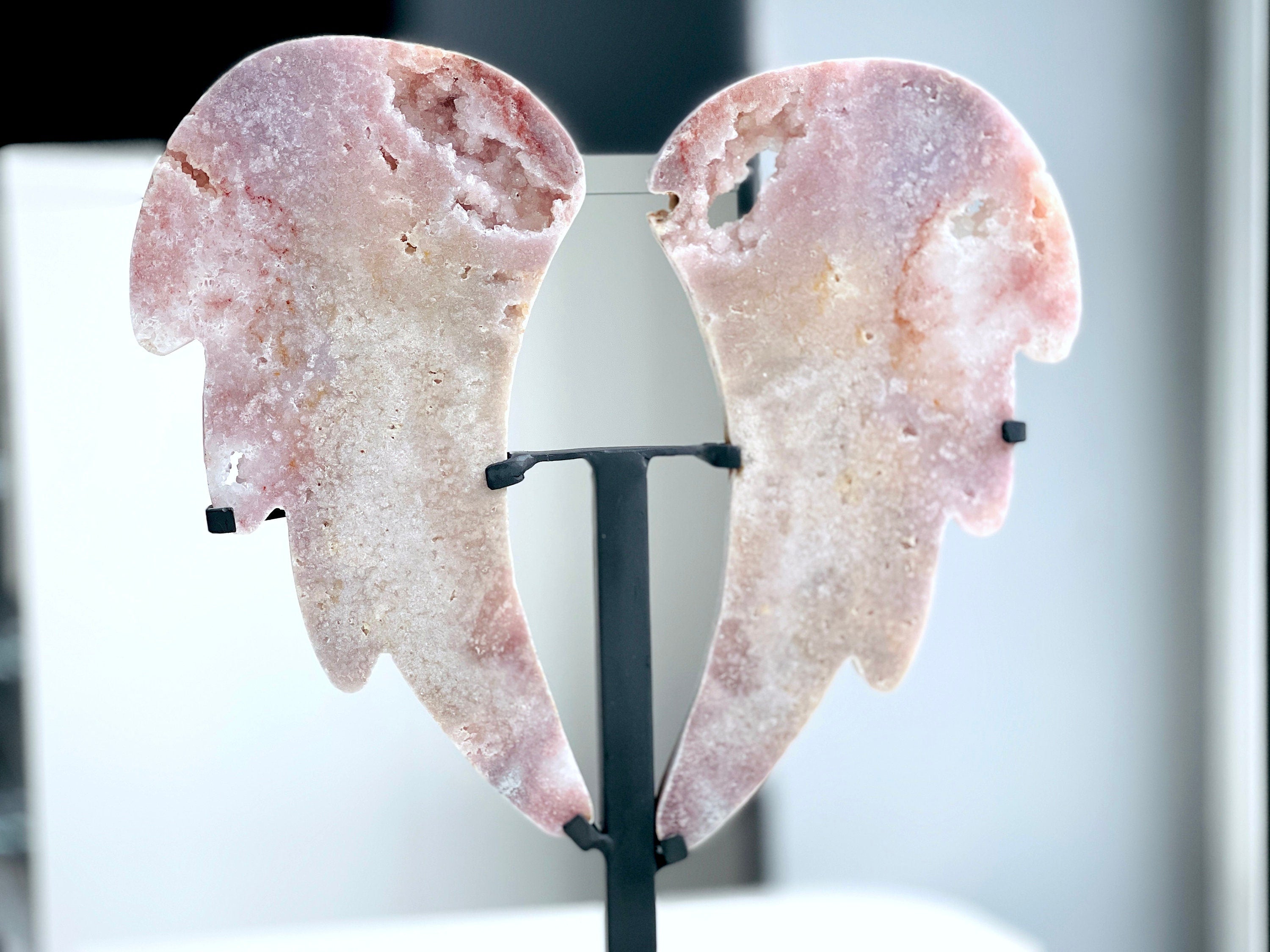 Pink Amethyst Angel Wings on Stand | Druzy Slab | Crystal Gift & Home Décor