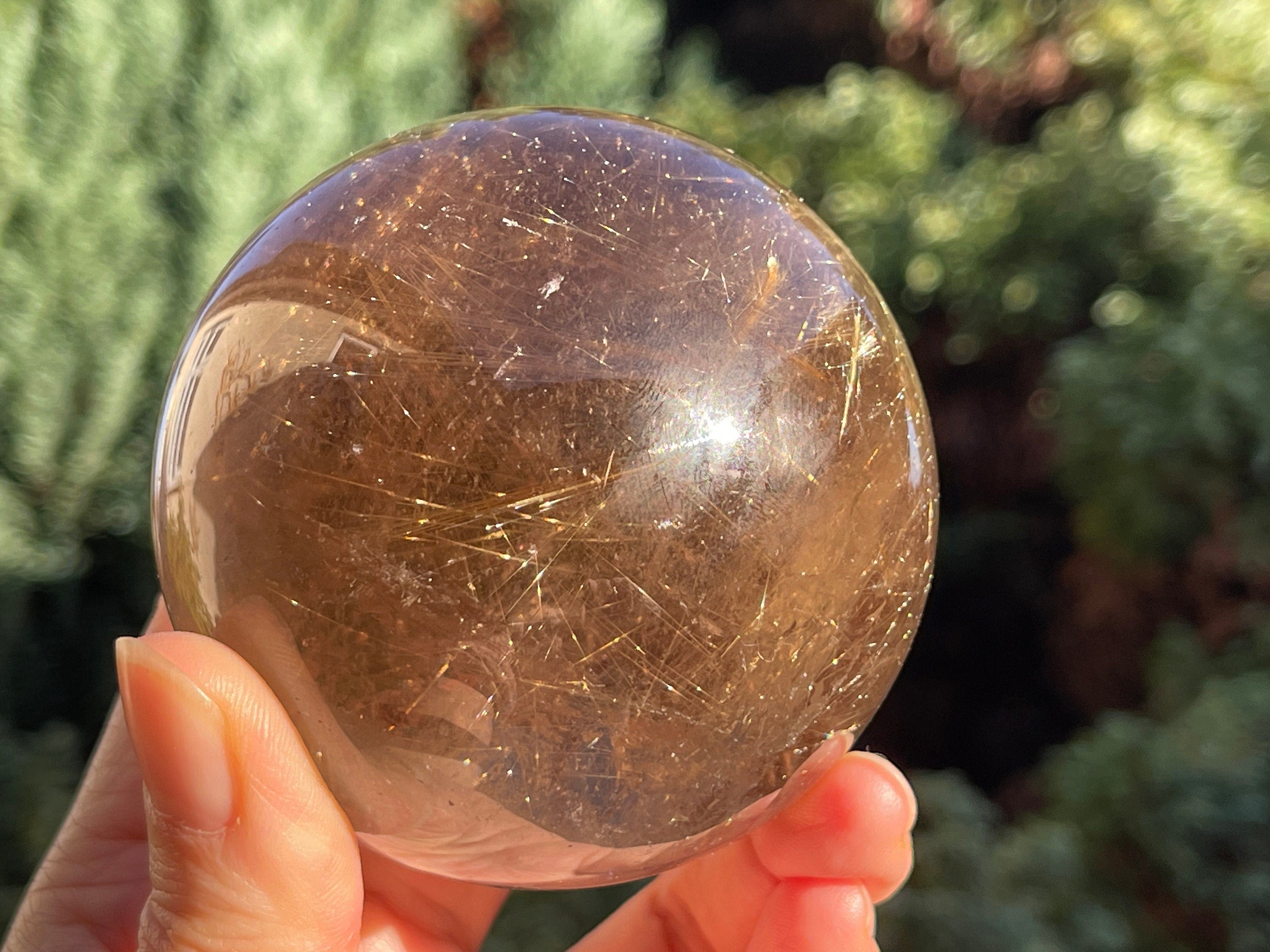 Natural Rutilated Smoky Quartz Sphere, High Grade Golden Rutile Rutilated Smokey Quartz with Phantoms , Rare Crystals, Crystal Gift