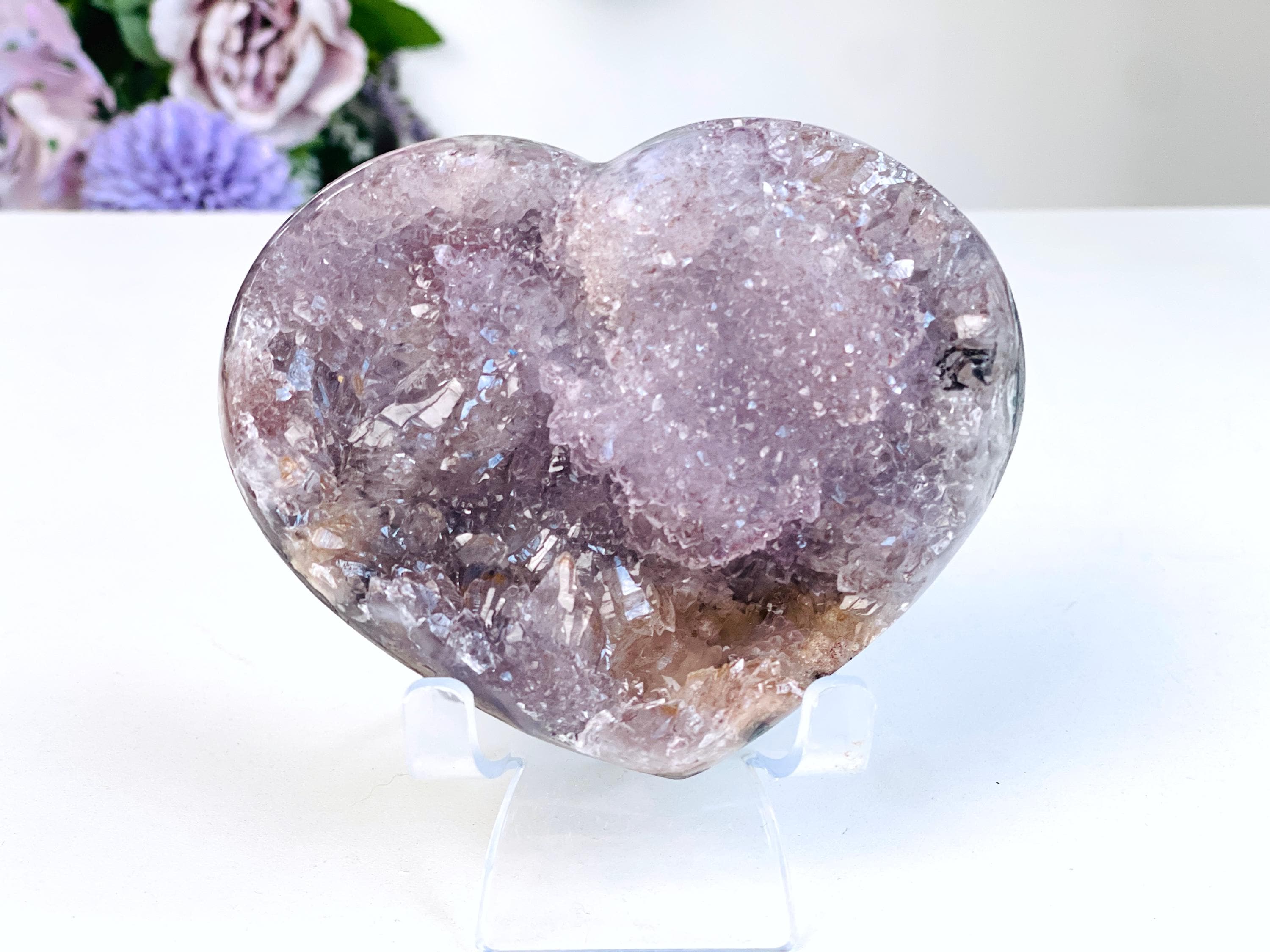 Rare Amethyst Flower Heart, Special Amethyst Flower Polished Crystal Heart, Unique Gift, Crystal Gift