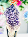 XXL Natural Raw Elestial Amethyst on Stand, Amethystt Cluster, Amethyst Point, Amethyst Root, Elestial Amthyst