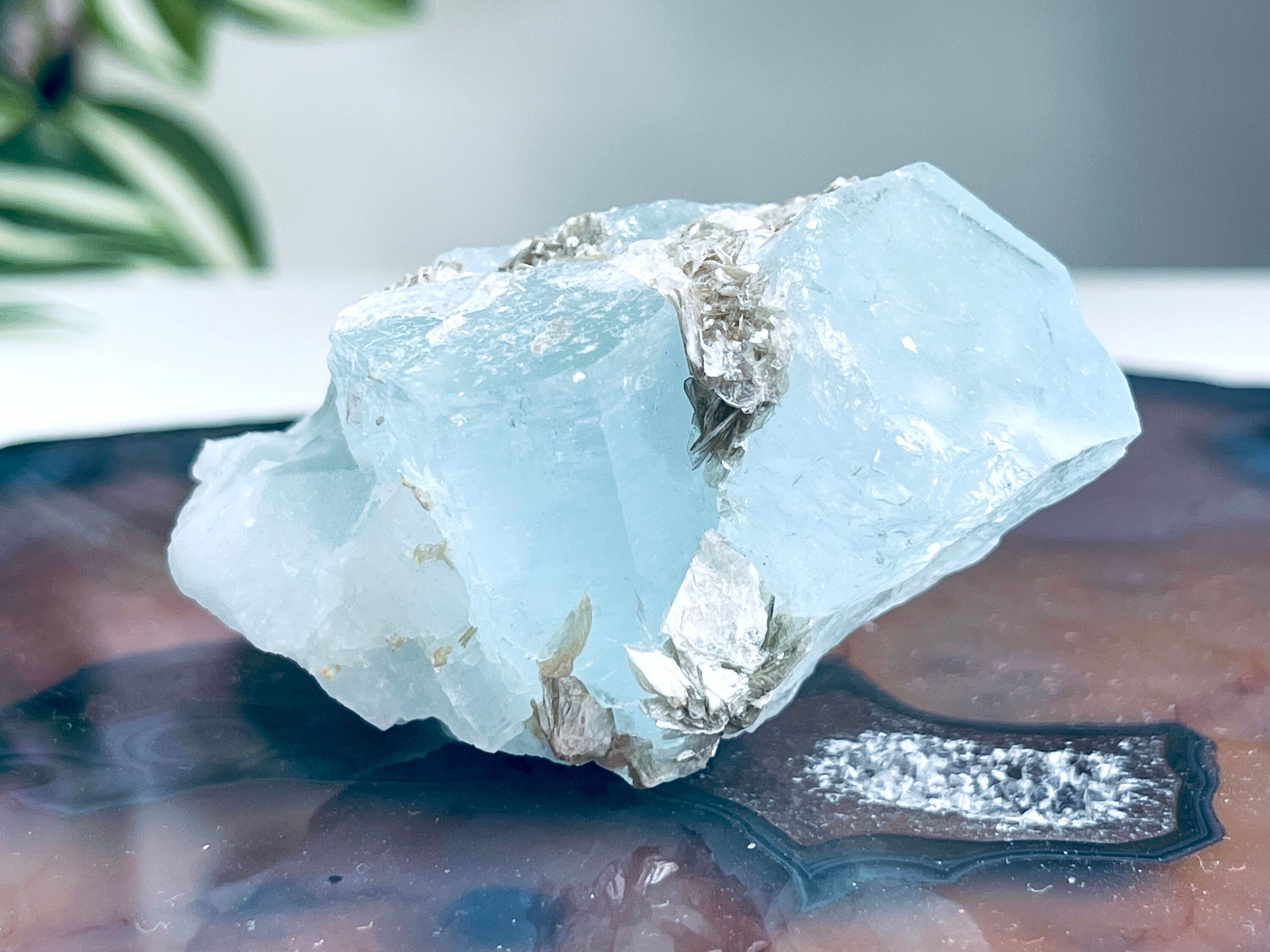 103g Natural Blue Aquamarine with Muscovite – Rare Raw Beryl Crystal from Skardu, Pakistan | Collector’s Mineral Specimen | Crystal Gift