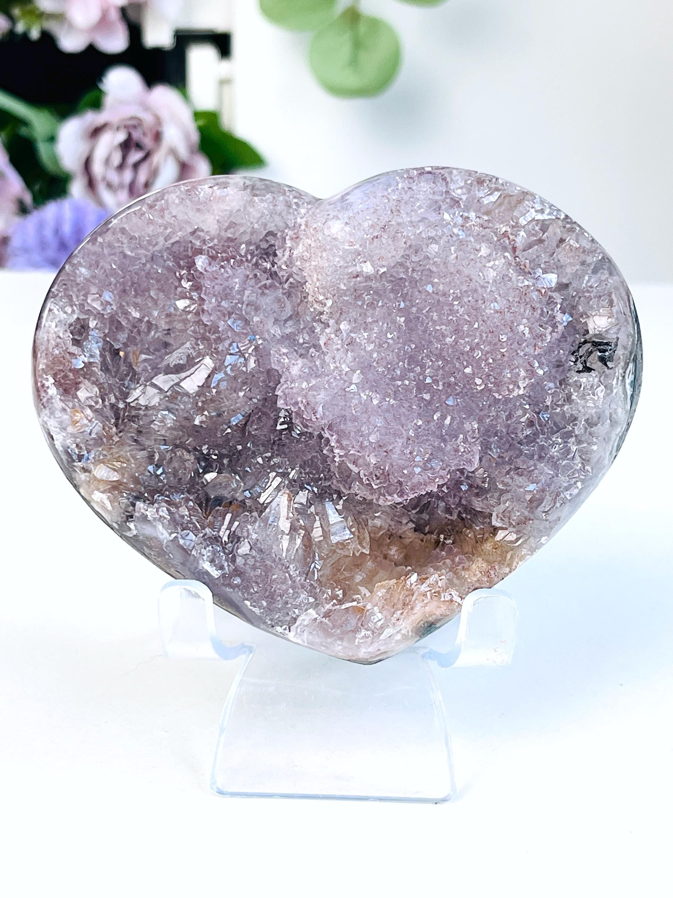 Rare Amethyst Flower Heart, Special Amethyst Flower Polished Crystal Heart, Unique Gift, Crystal Gift
