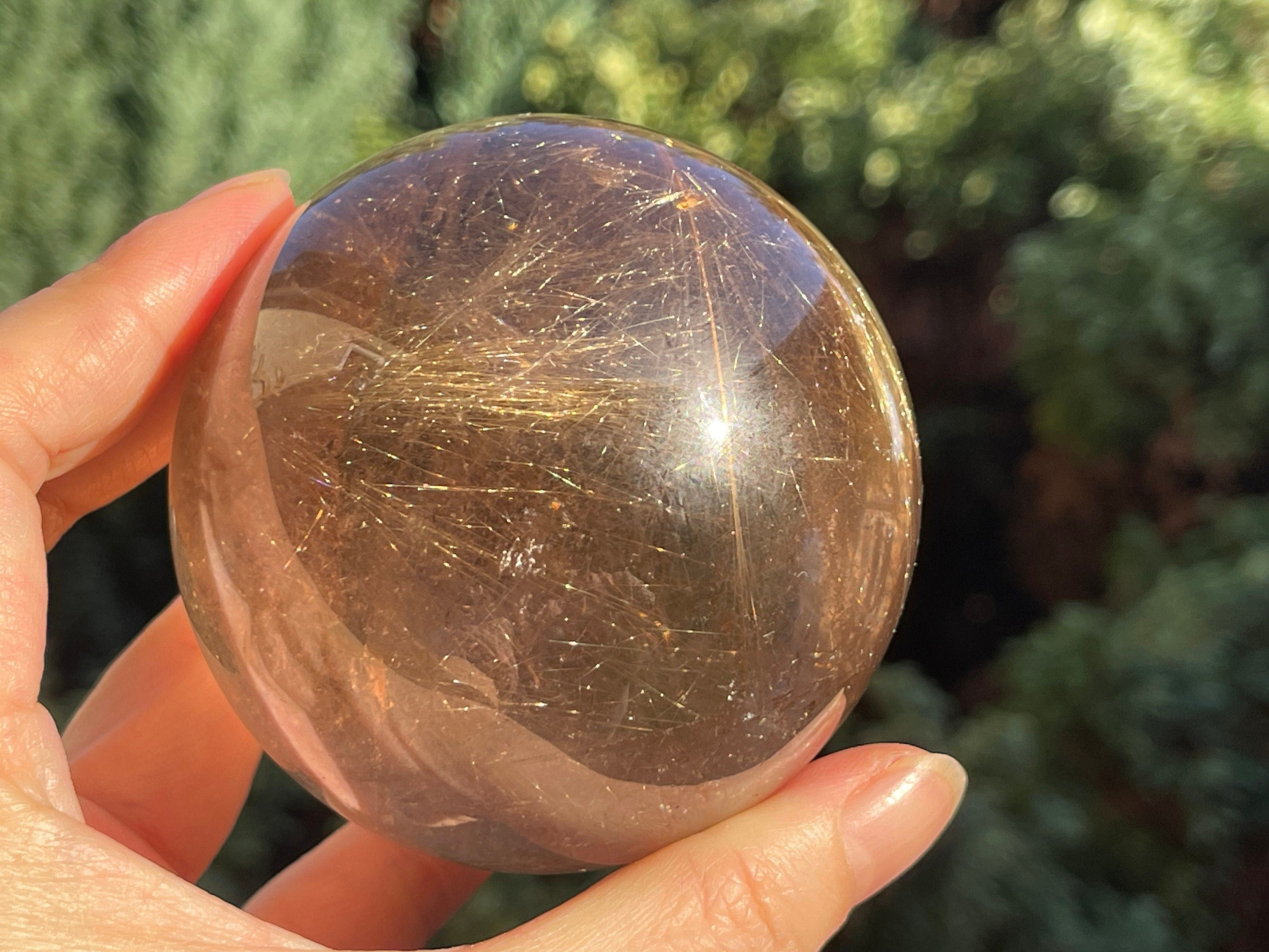 Natural Rutilated Smoky Quartz Sphere, High Grade Golden Rutile Rutilated Smokey Quartz with Phantoms , Rare Crystals, Crystal Gift